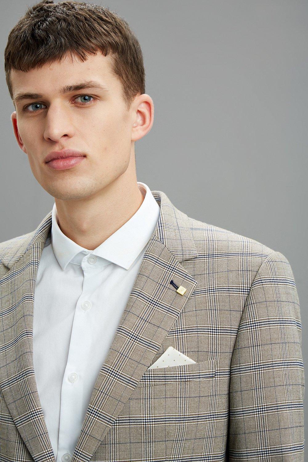 neutral navy check suit