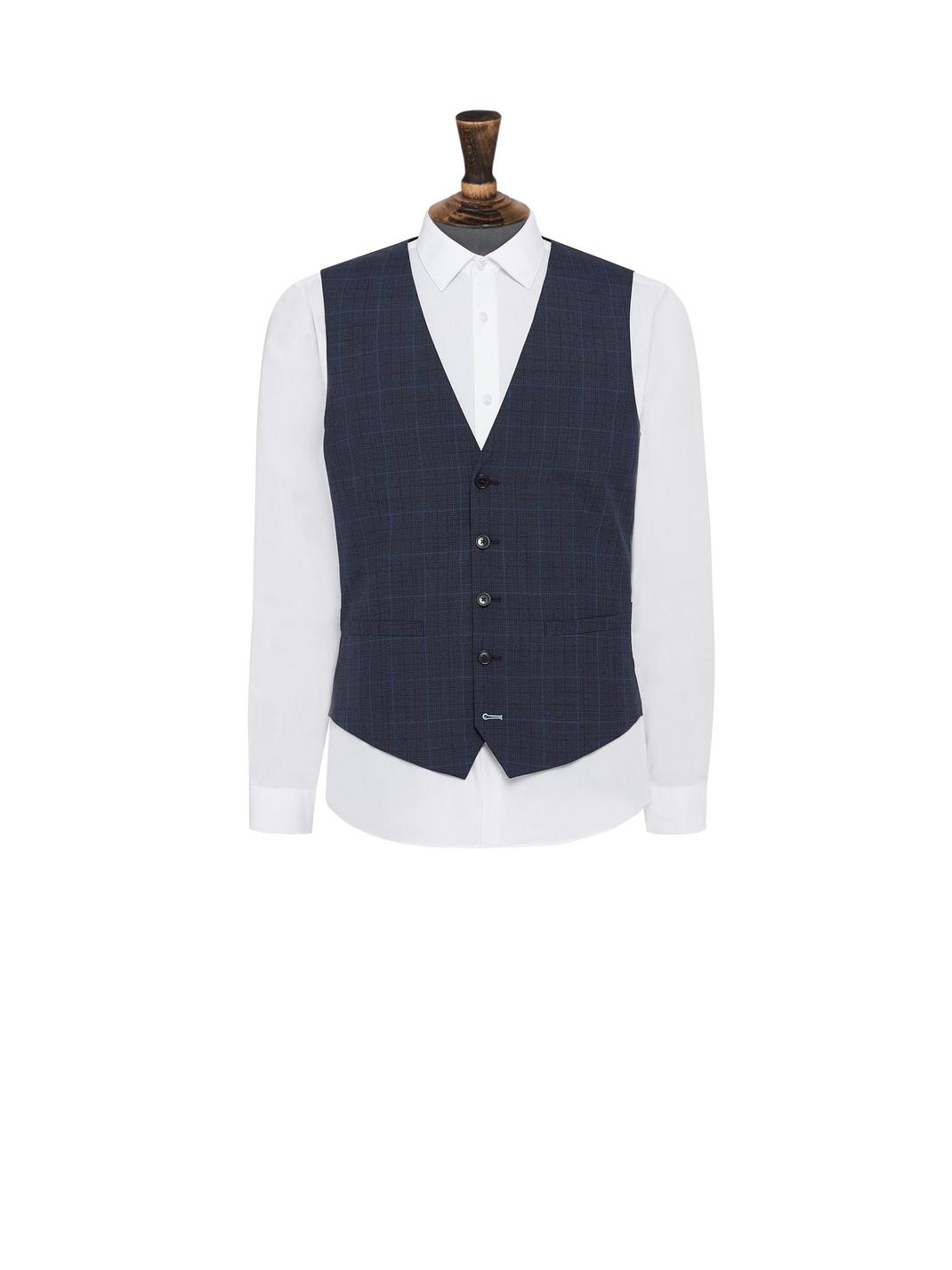 148 Navy Tonal Check Tailored Fit Suit Waistcoat image number 2