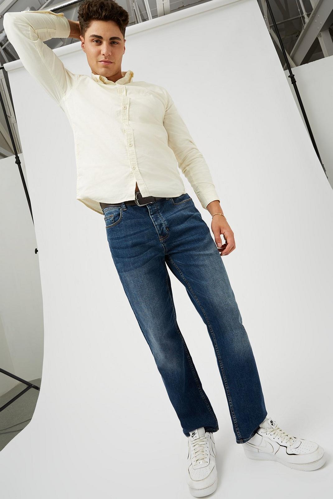 340 Straight Belted Mid Blue Organic Jeans image number 2