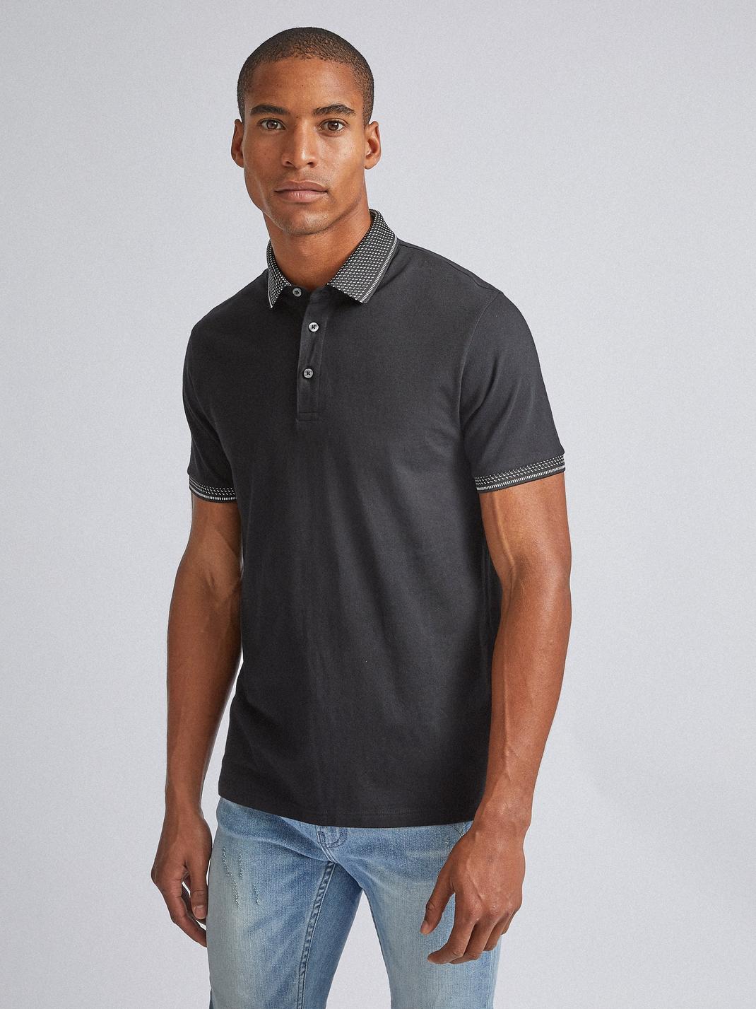 105 Black Jacquard Collar Polo Shirt image number 1