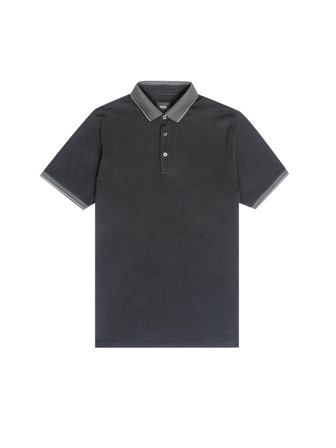 105 Black Jacquard Collar Polo Shirt image number 2