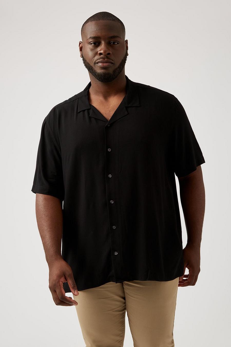 Plus and Tall Boxy Fit Black Viscose Shirt