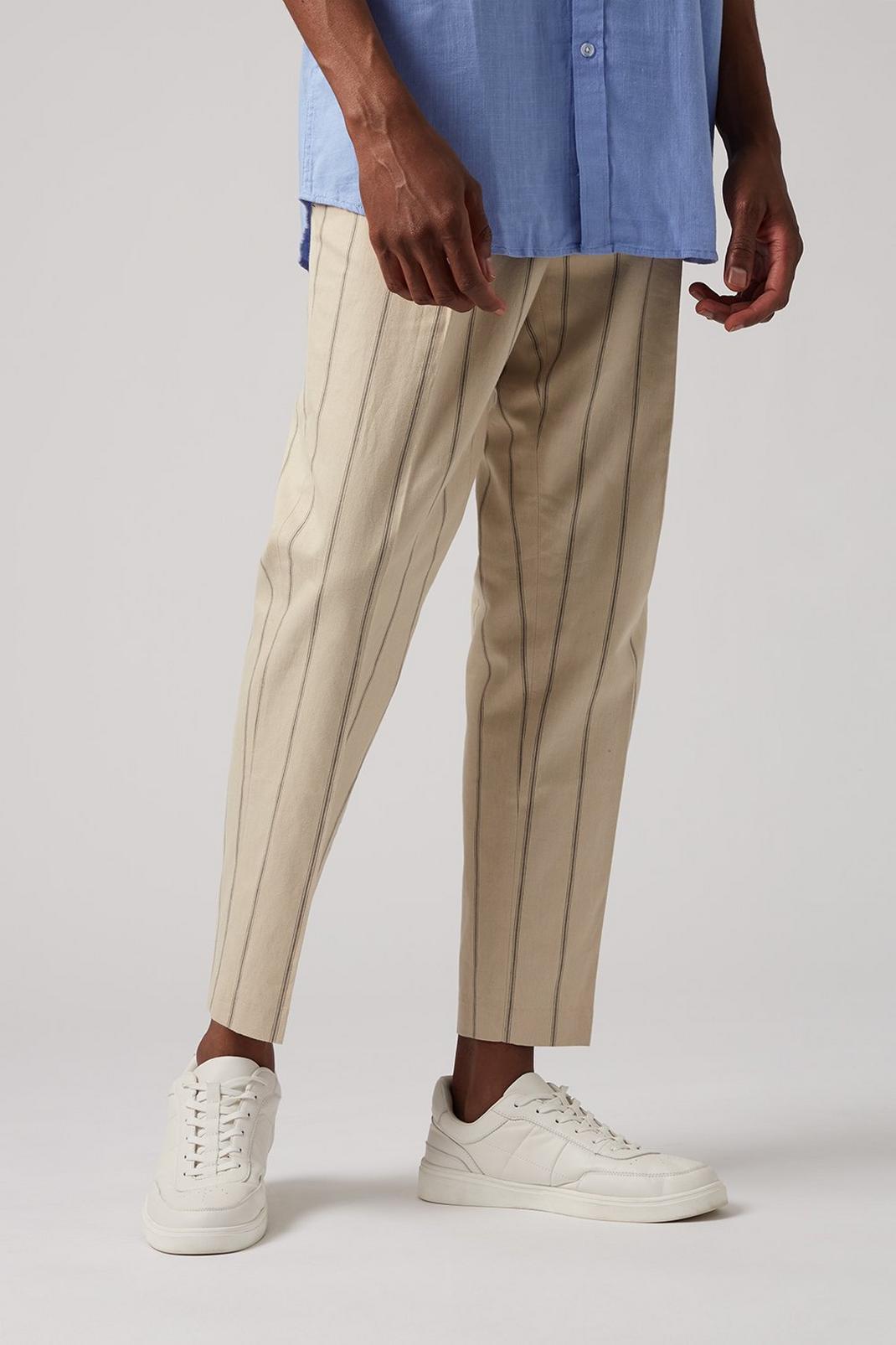 165 Tapered Fit Stone Brown Stripe Trousers image number 1