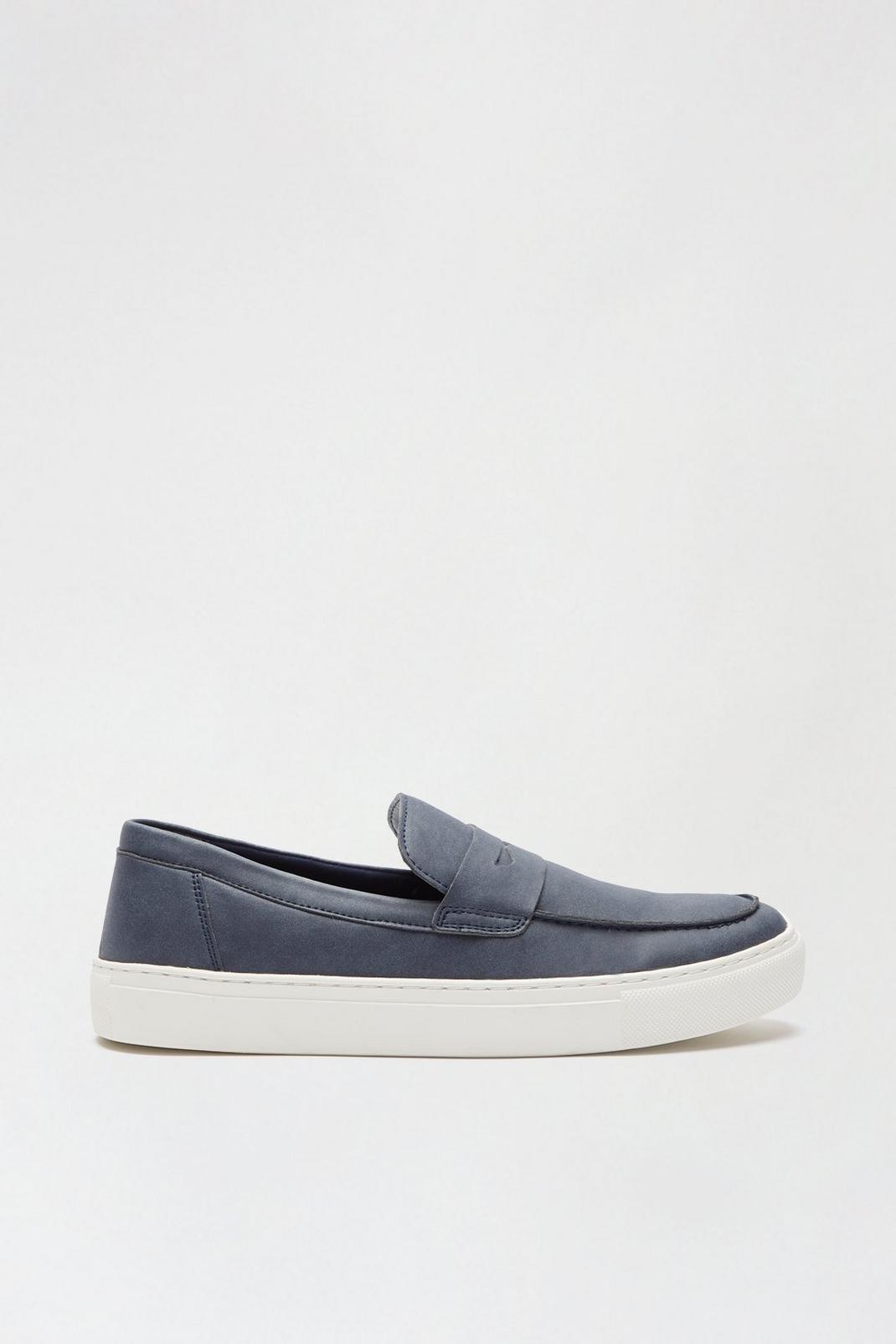 Navy Suede Look Slip On Shoes image number 1