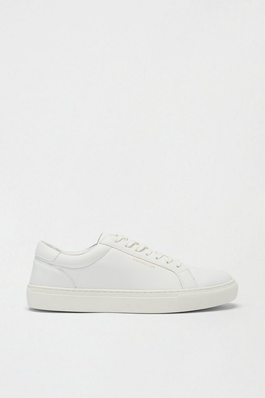 White Trainers With Gold Text Detail image number 1
