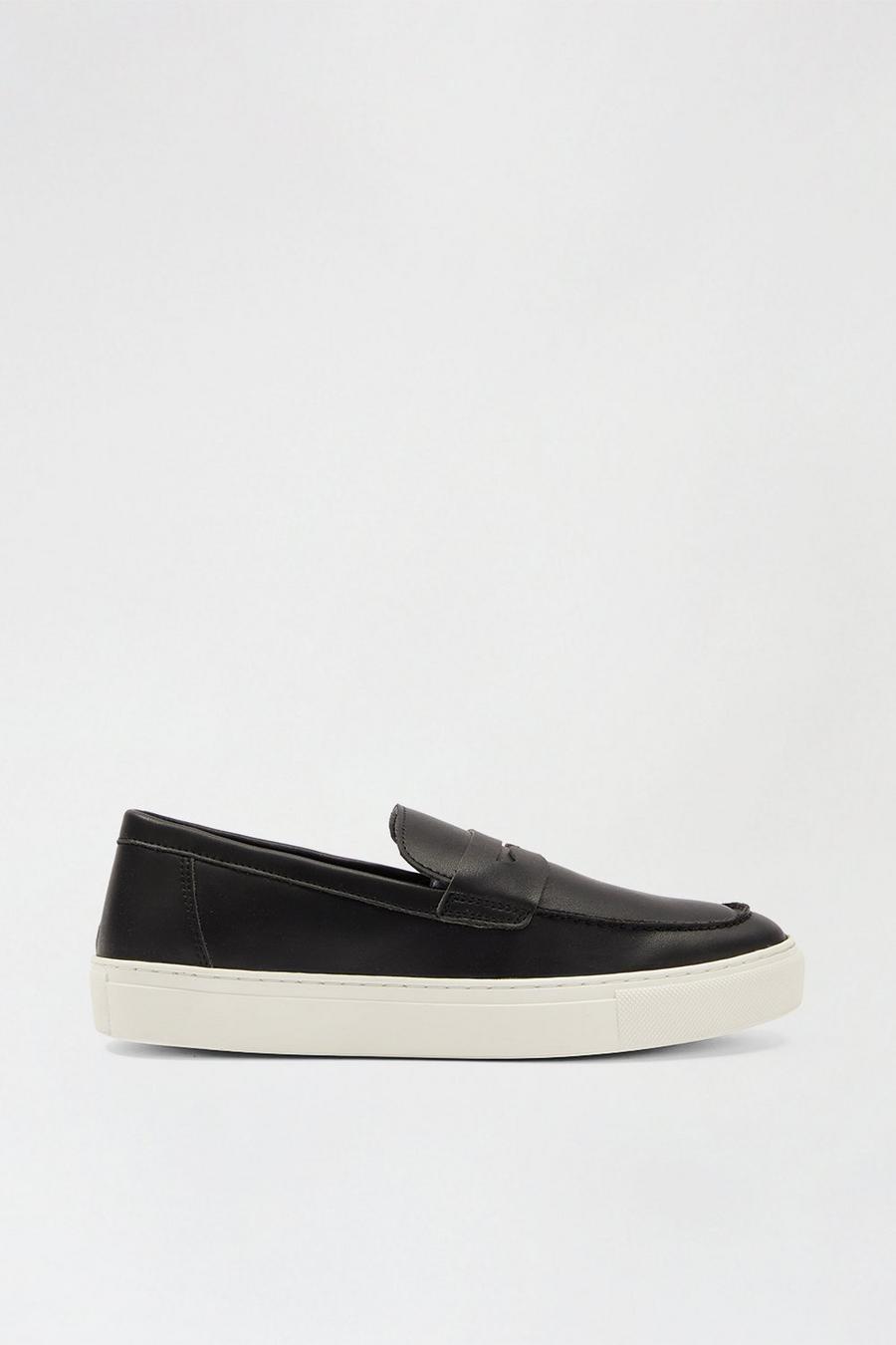 Black Slip On Shoes With Band Detail