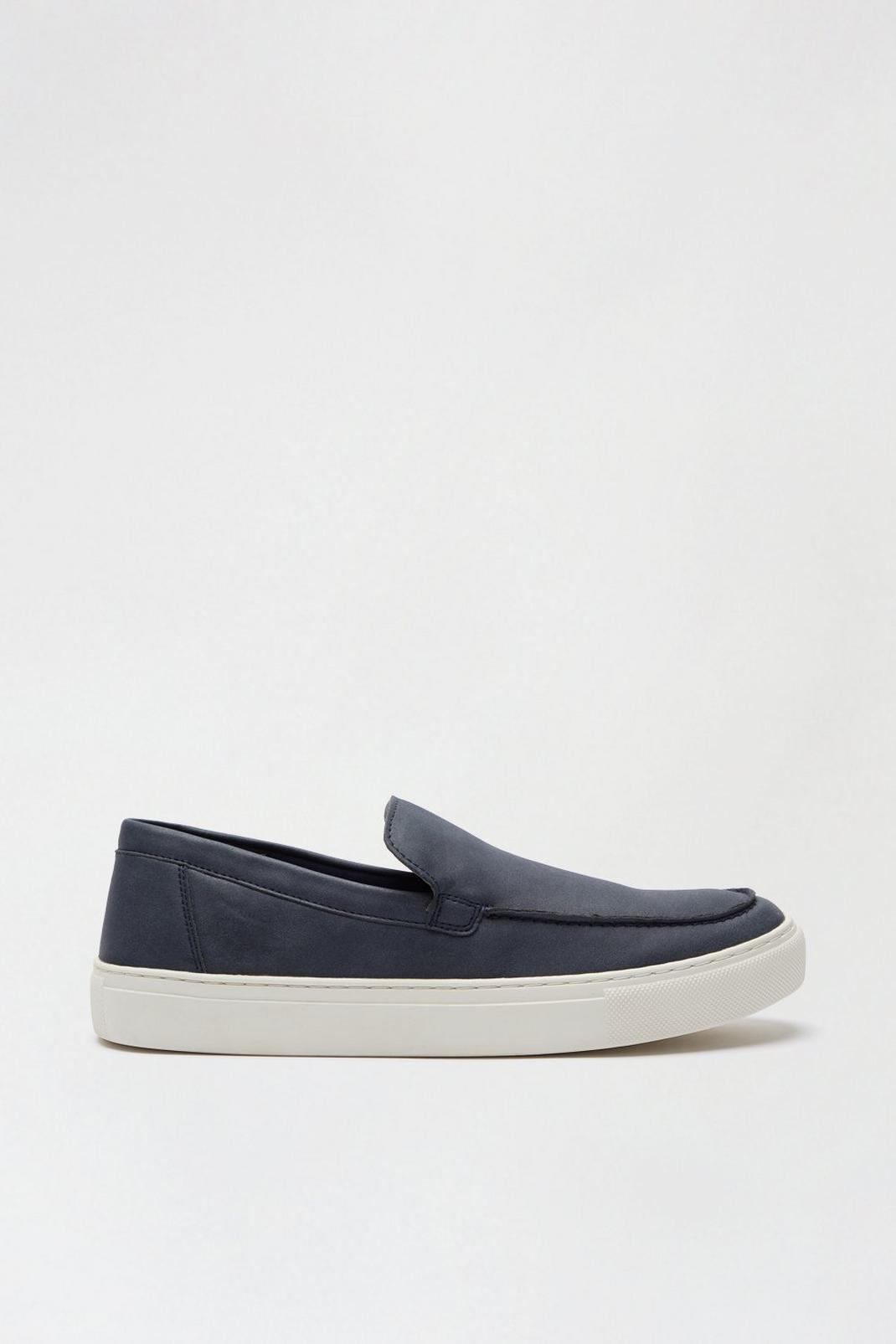 Navy Suede Look Slip On Shoes With Band image number 1