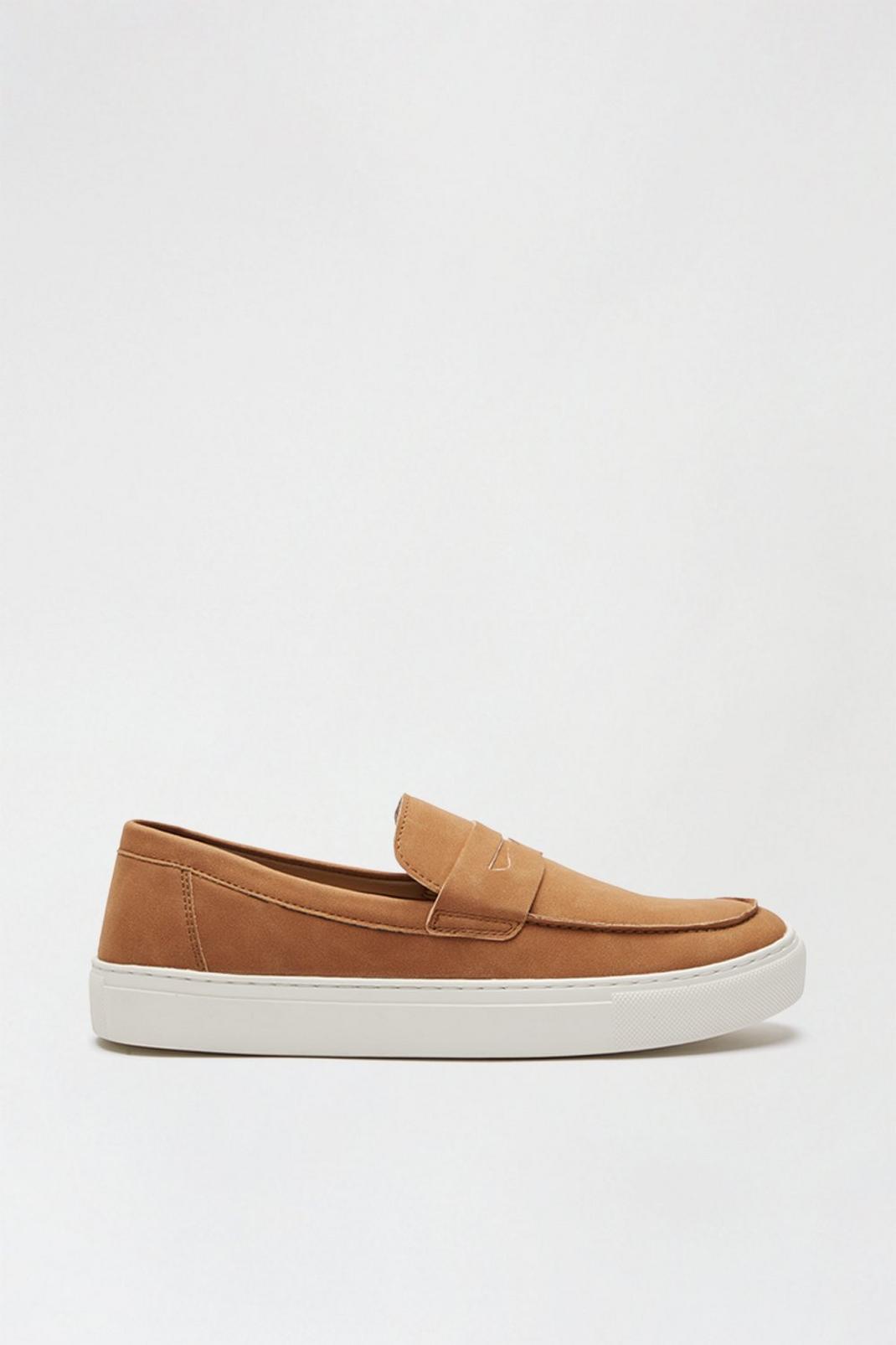 Rust Suede Look Slip On Shoes With Band image number 1