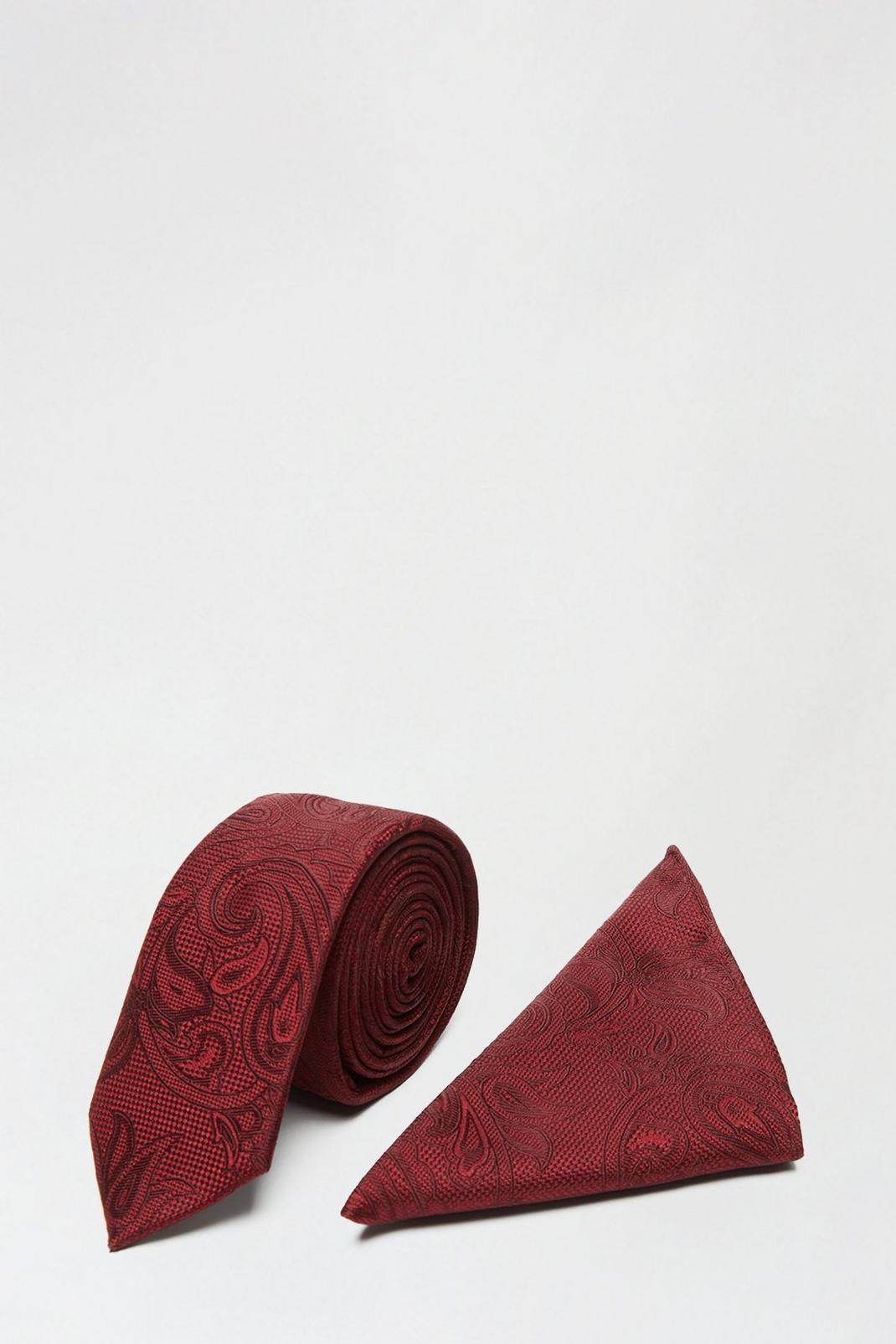 294 Burgundy Paisley Tie and Pocket Square Set image number 1