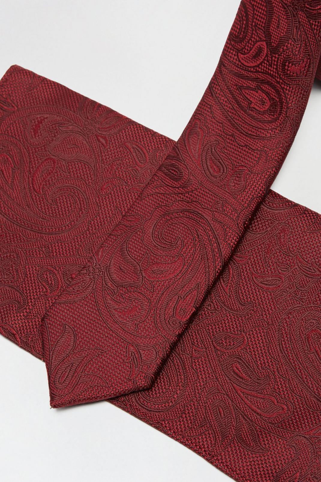 294 Burgundy Paisley Tie and Pocket Square Set image number 2