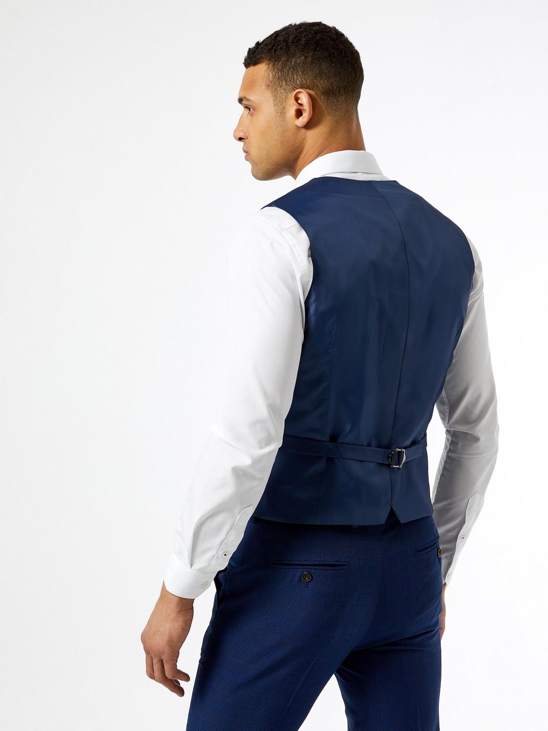148 Navy Red Highlight Check Waistcoat image number 2