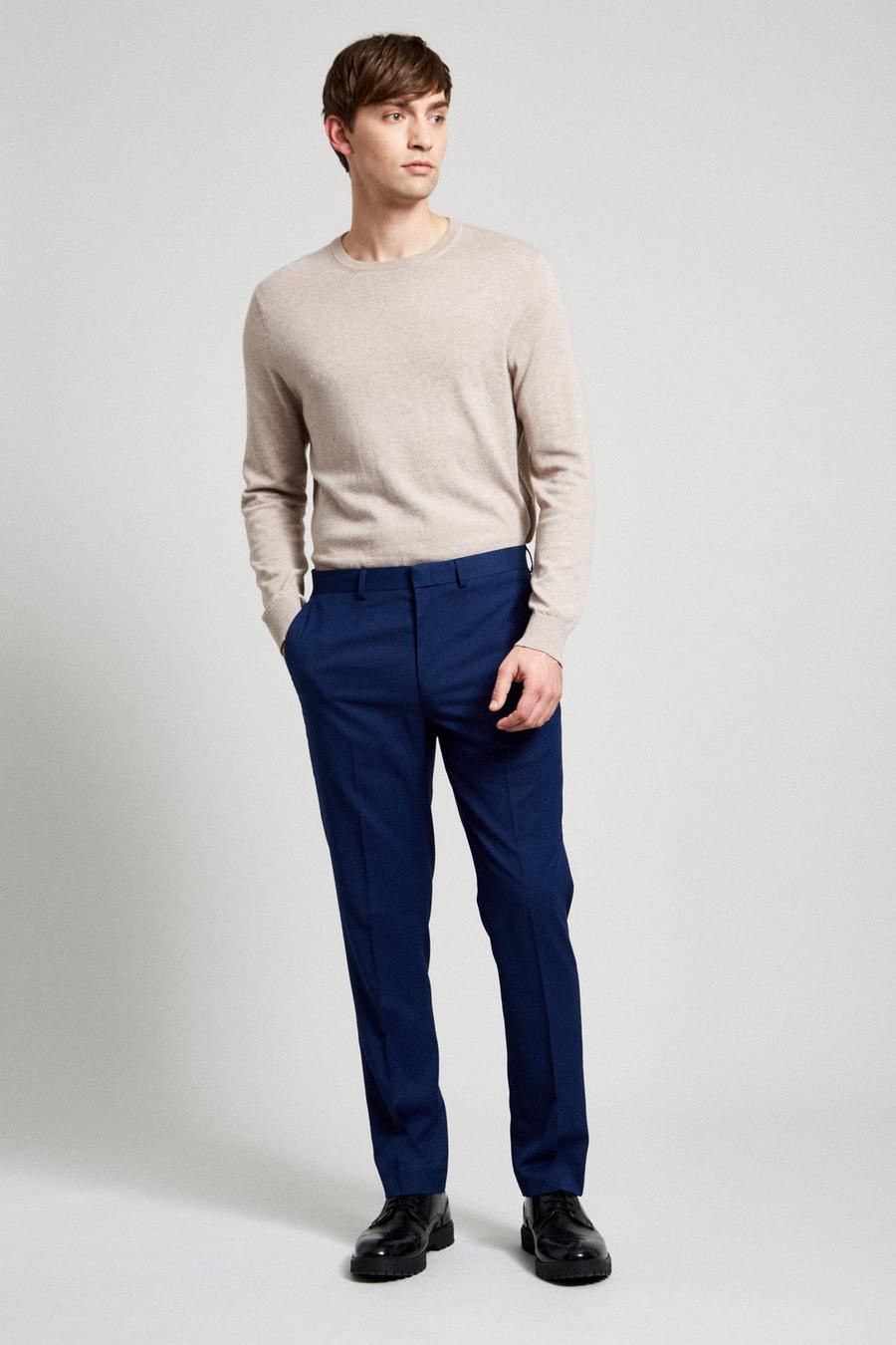 Slim Fit Blue Texture Suit Trousers