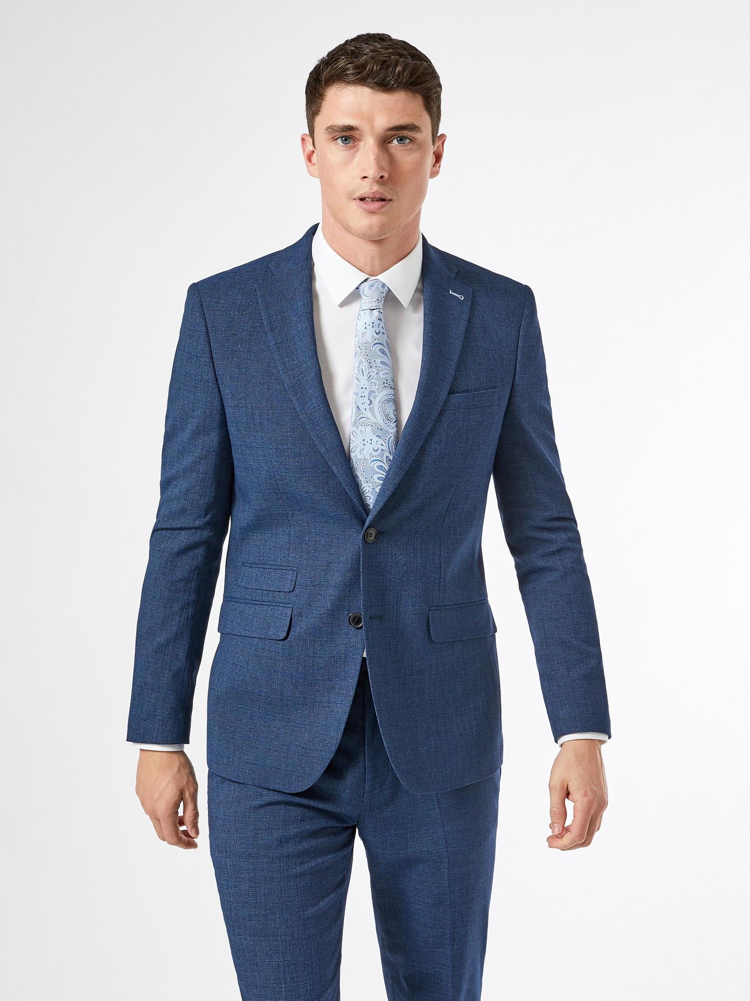 Blue Texture End On End Slim Fit Suit Jacket | Burton UK