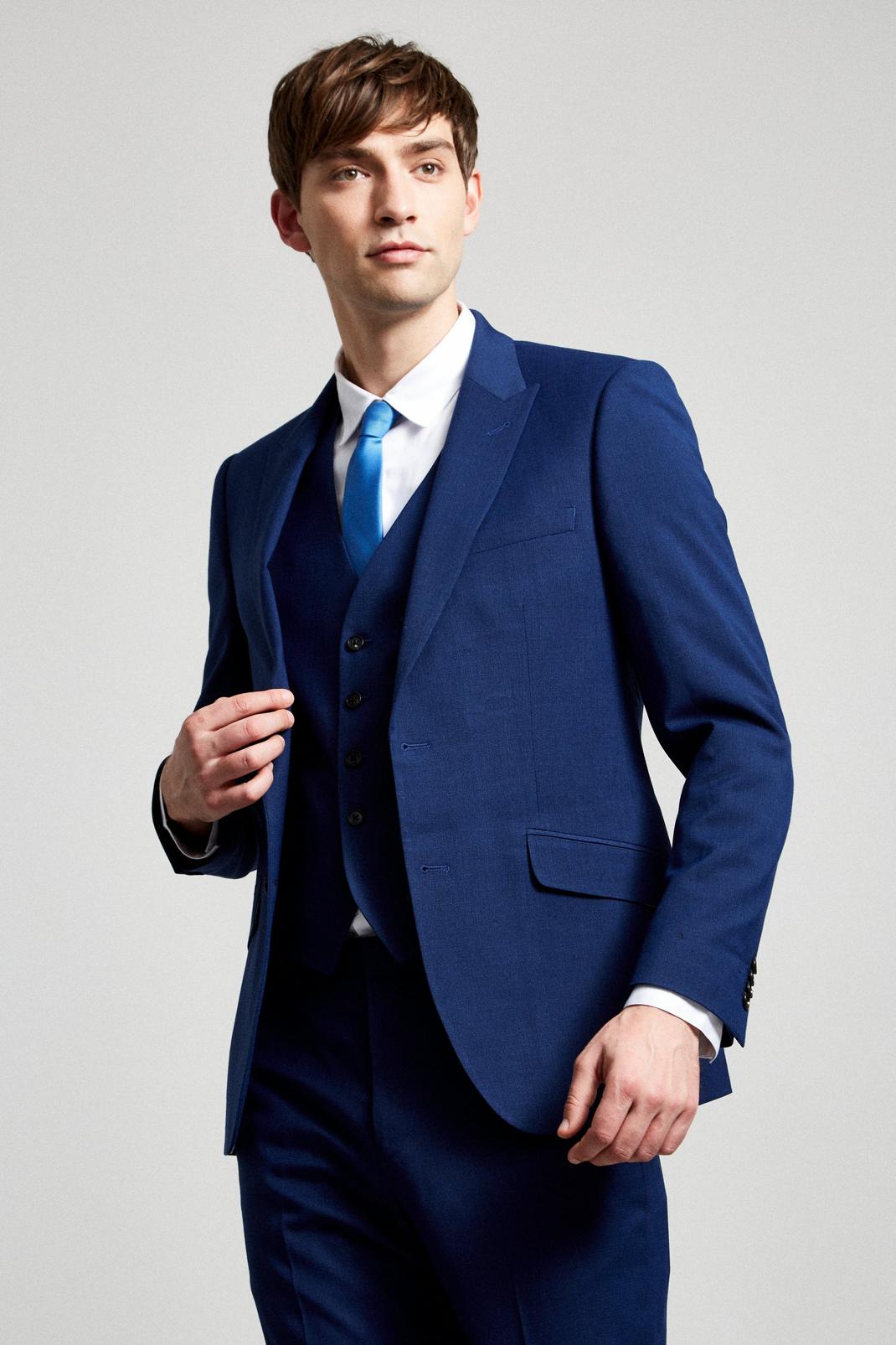 Slim Fit Blue Texture Suit Jacket image number 1