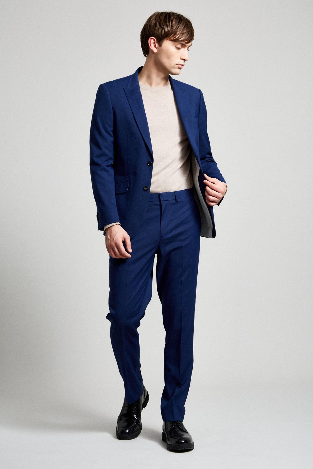 Blue Texture Slub Slim Fit Two-Piece Suit image number 2