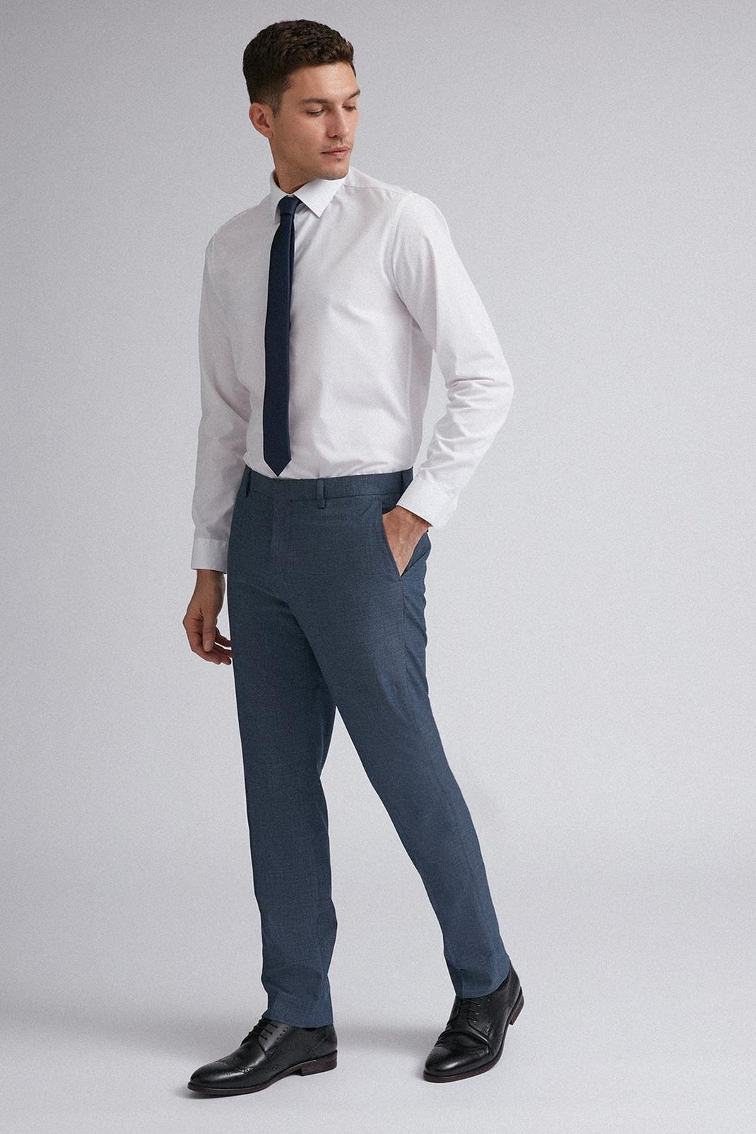 106 Blue Jaspe Check Slim Fit Suit Trousers image number 2