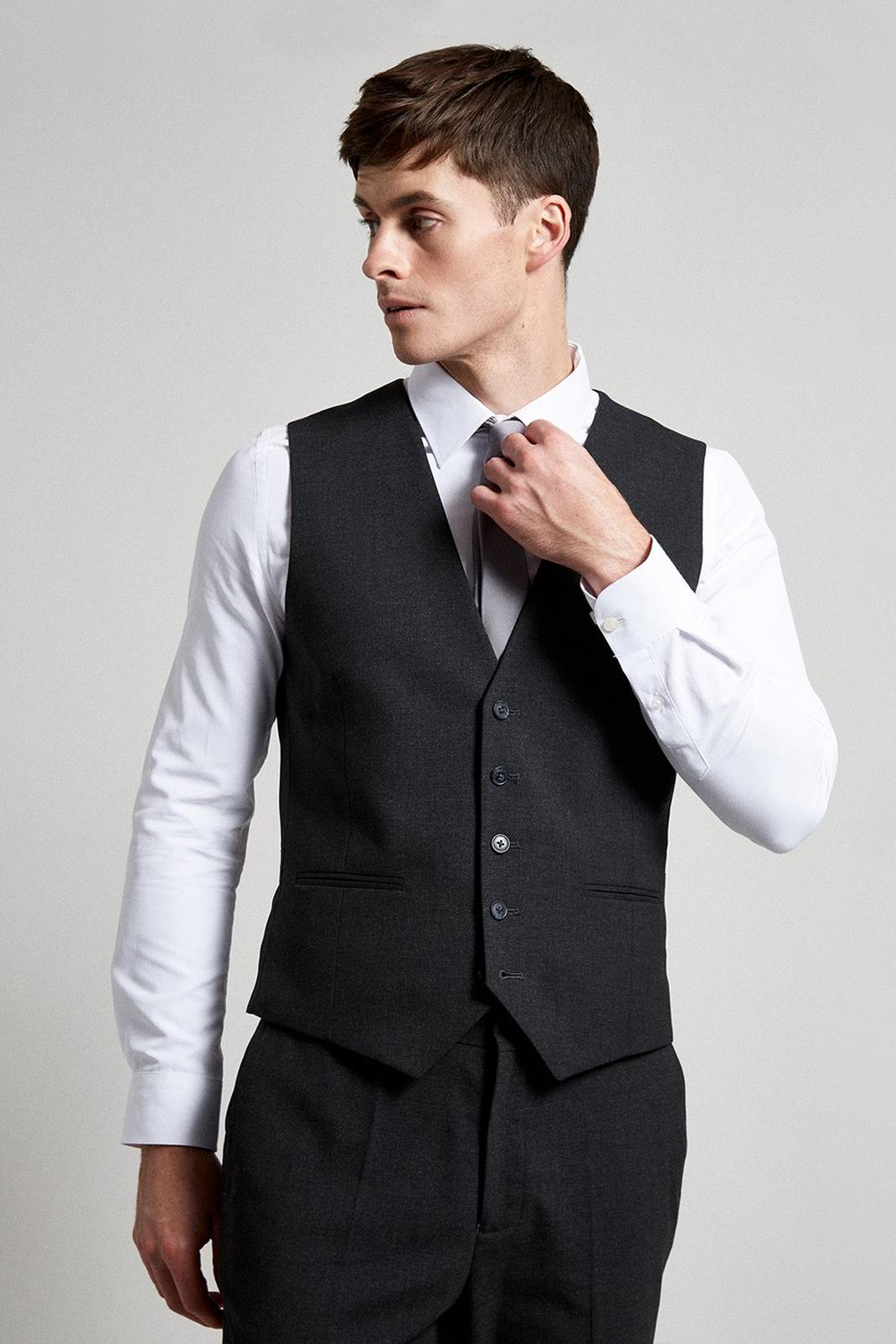 115 Charcoal Essential Slim Fit Waistcoat image number 1