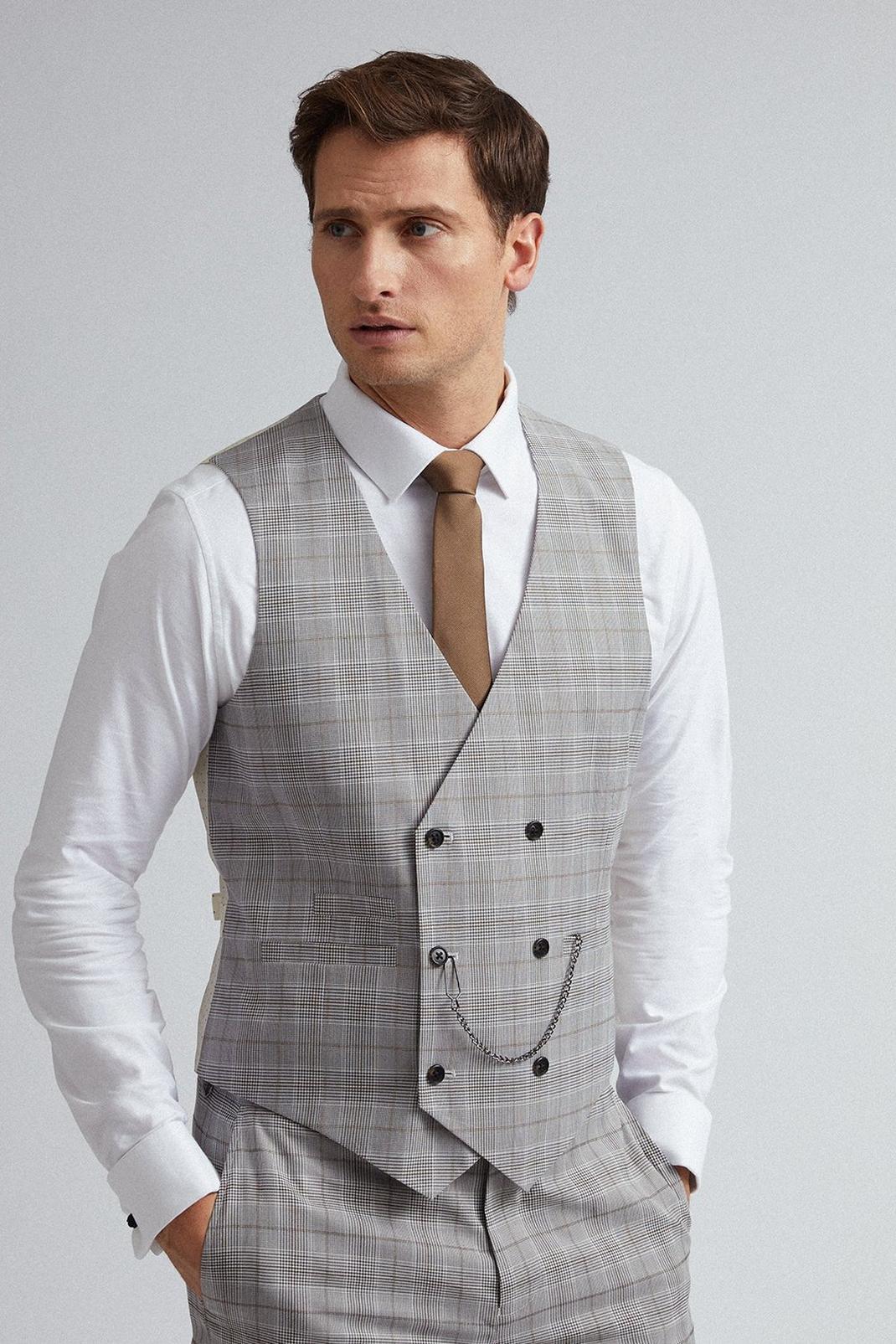 131 Grey and Neutral Check Waistcoat image number 1