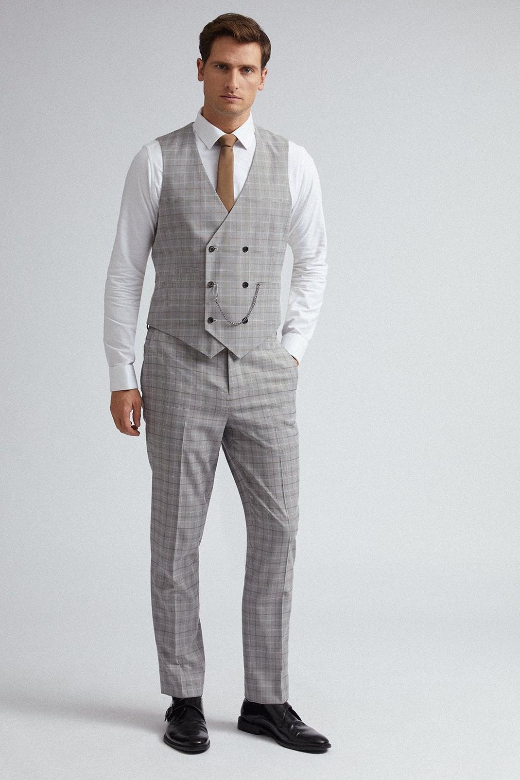131 Grey and Neutral Check Waistcoat image number 2