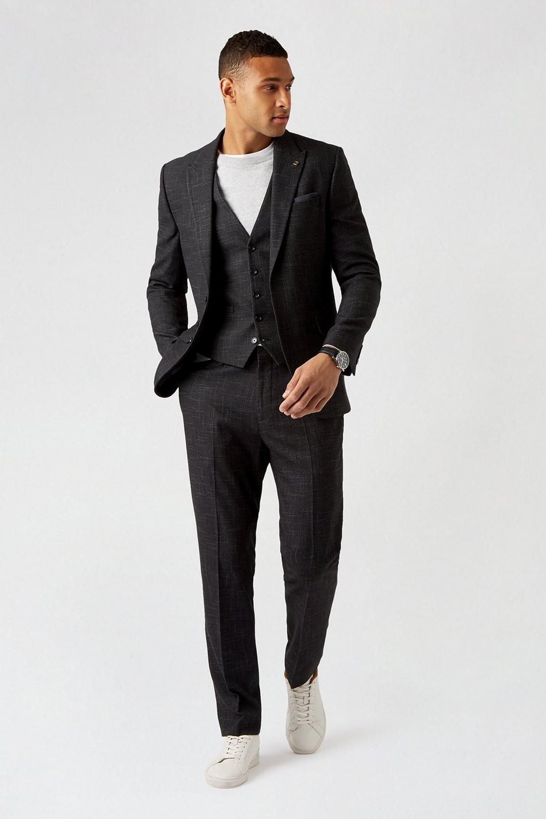 105 Black Scratch Slim Fit Suit Trousers image number 2
