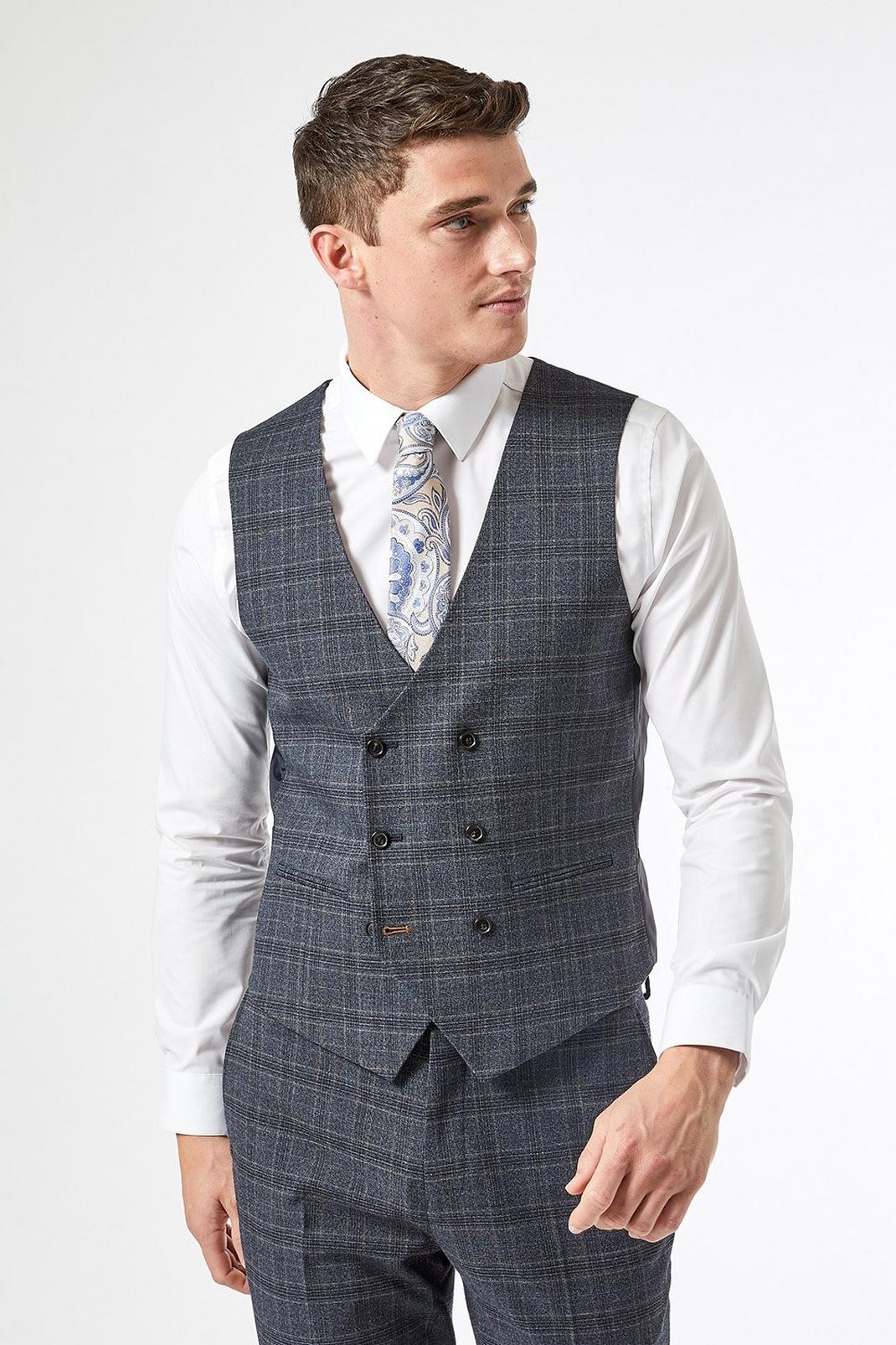115 Russet Pow Check Slim Fit Waistcoat image number 1