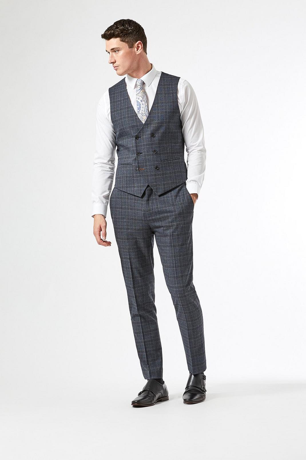 115 Russet Pow Check Slim Fit Waistcoat image number 2