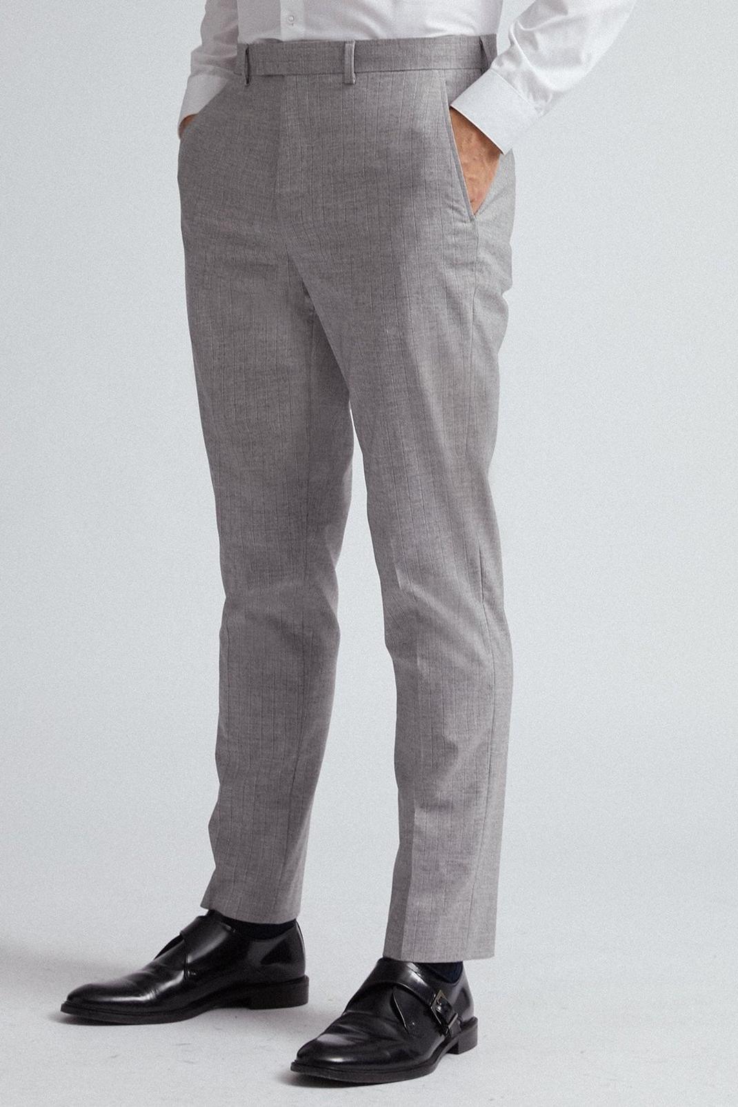 Grey and Black Stripe Slim Fit Suit Trousers image number 1
