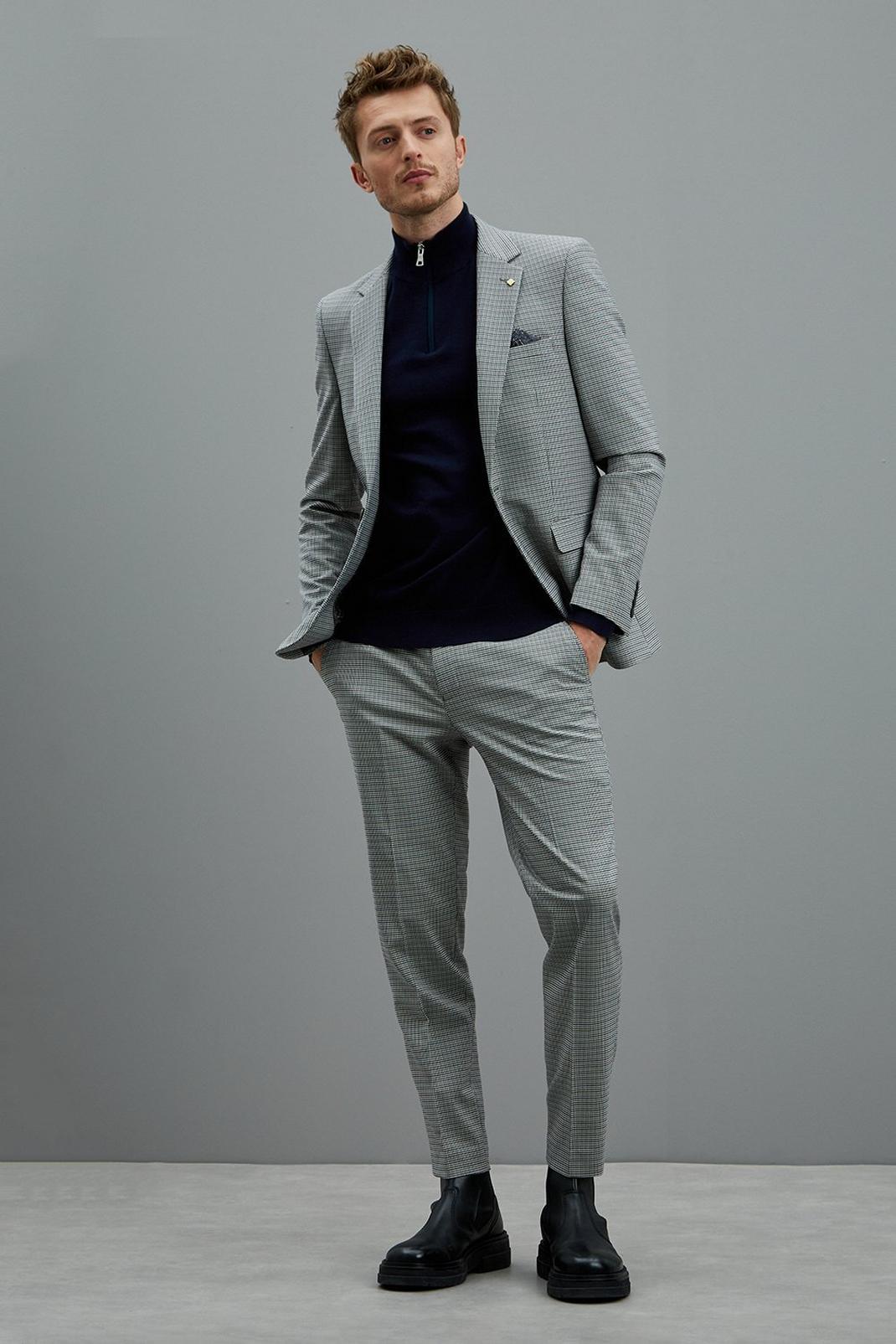 Aqua Brown Dogtooth Skinny Fit Three-Piece Suit image number 2