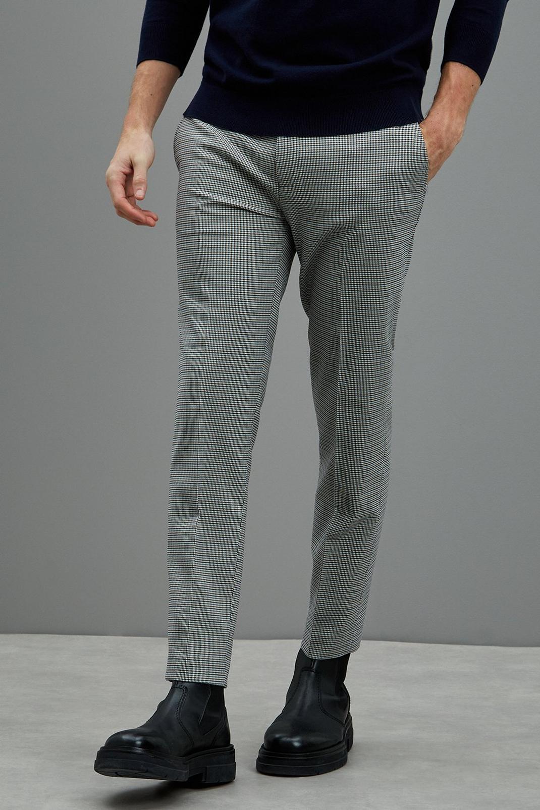 109 Aqua Brown Dogtooth Skinny Fit Suit Trousers image number 2