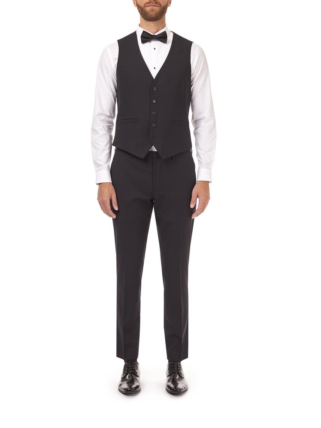 105 Black Stretch Skinny Fit Tuxedo Waistcoat image number 1