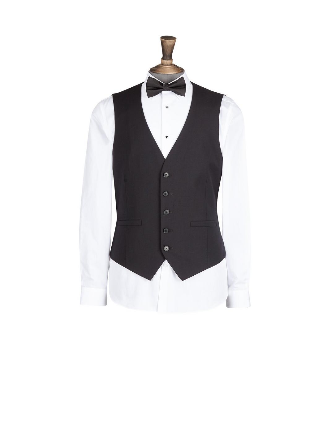 105 Black Stretch Skinny Fit Tuxedo Waistcoat image number 2