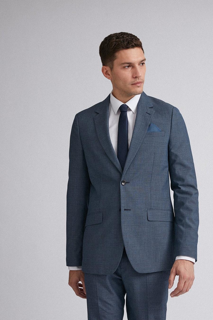 Blue Jaspe Check Slim Fit Three-Piece Suit