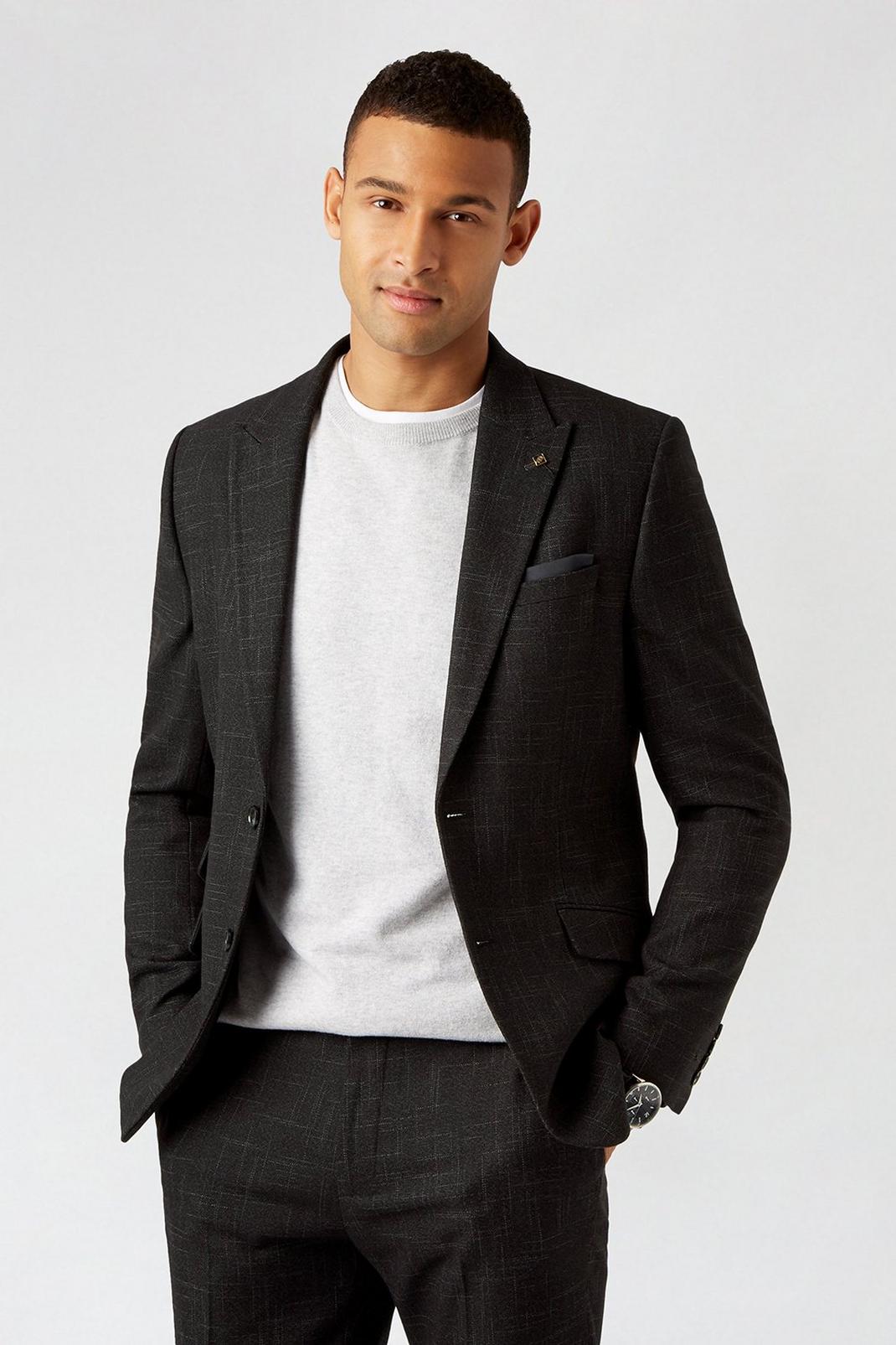 105 Black Scratch Slim Fit Suit Jacket image number 1