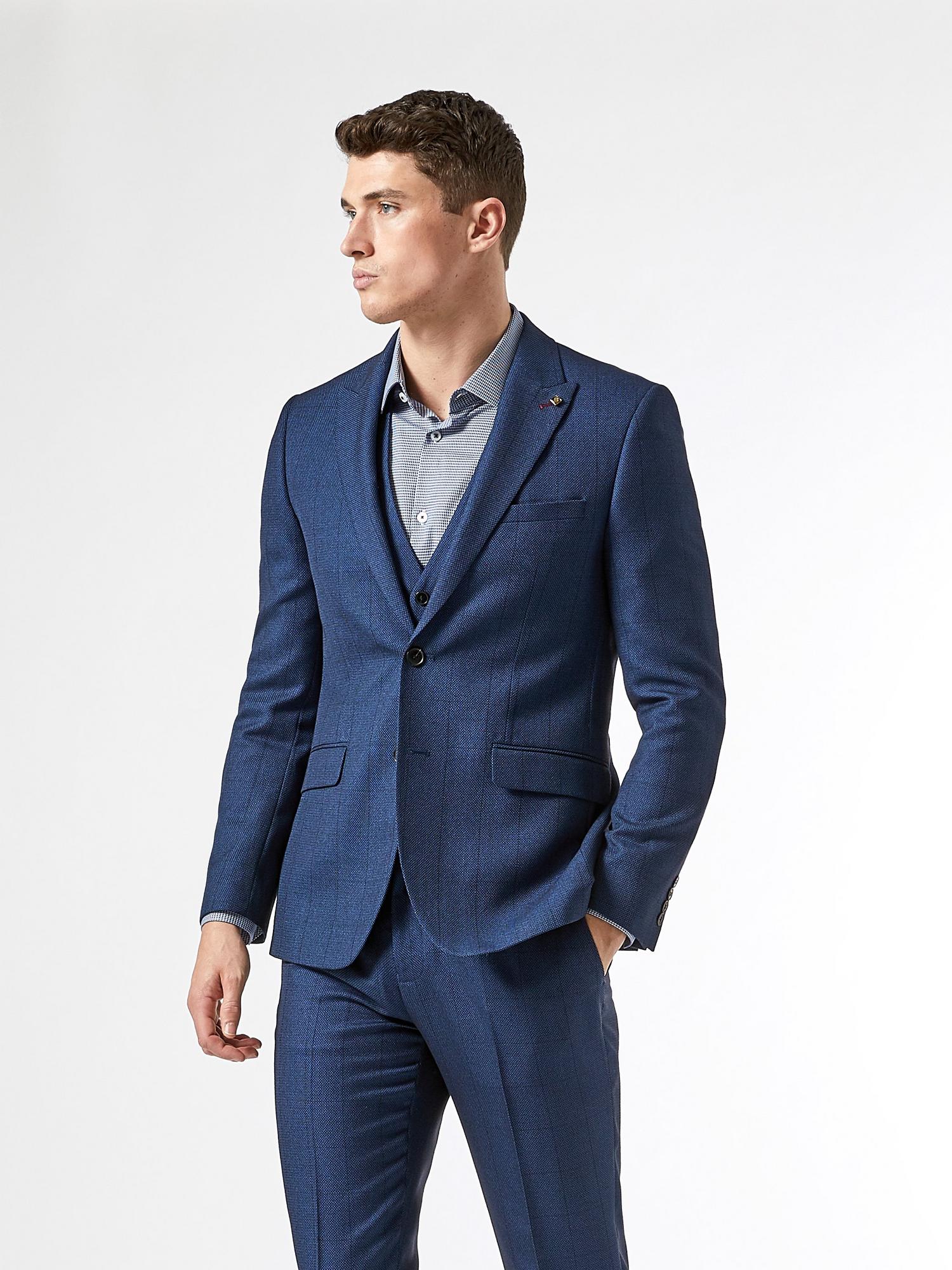 Navy Birdseye Check Slim Fit Suit Jacket | Burton UK