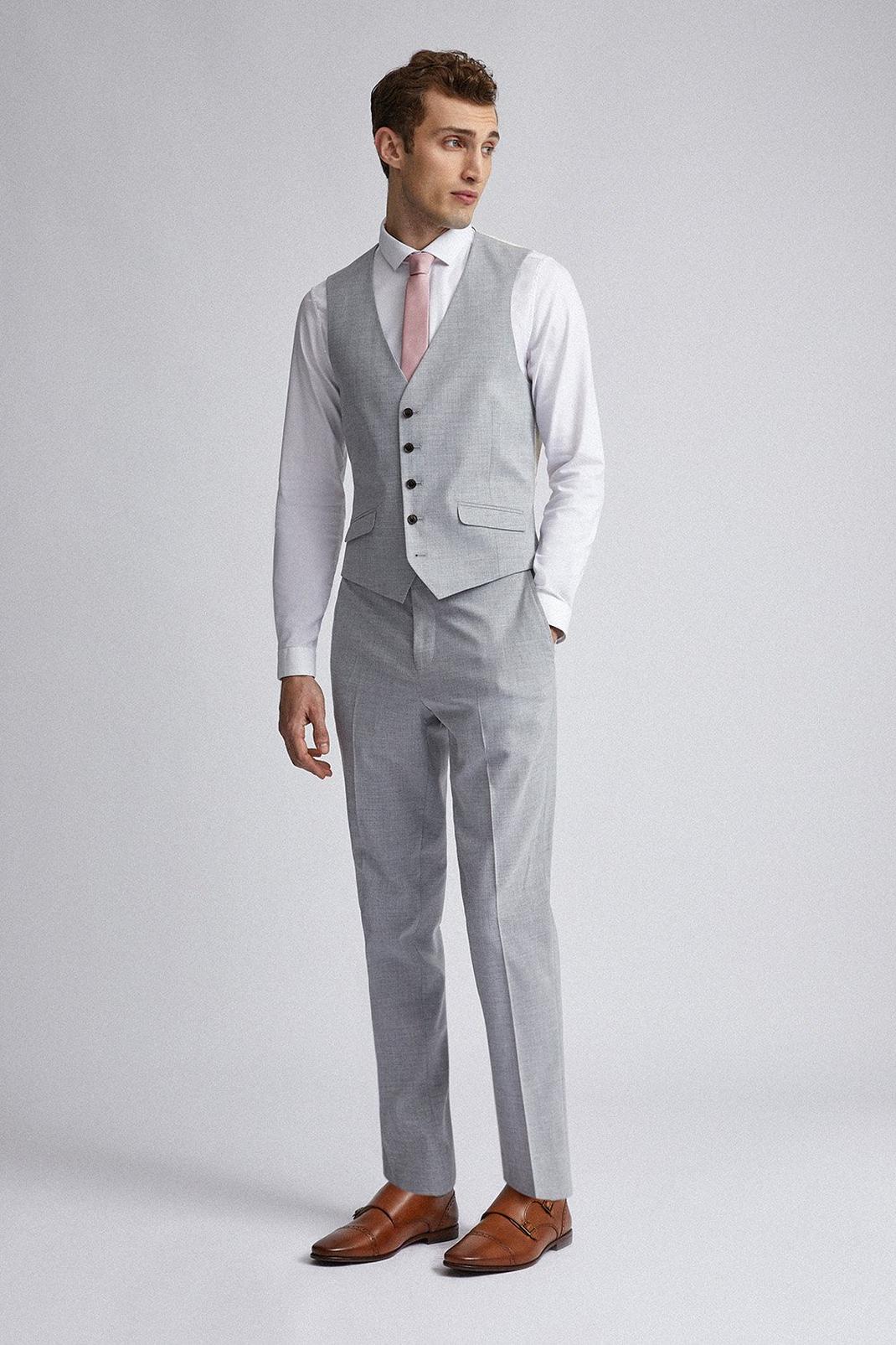 131 Grey Slim Fit Suit Trousers image number 1