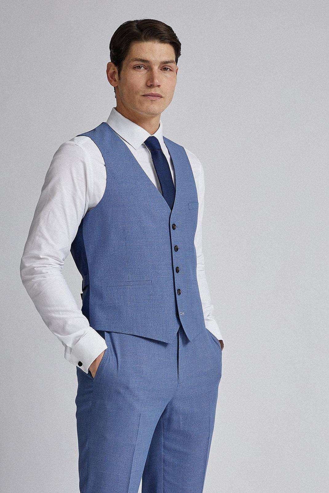 Light Blue Microweave Slim Fit Suit Waistcoat image number 1