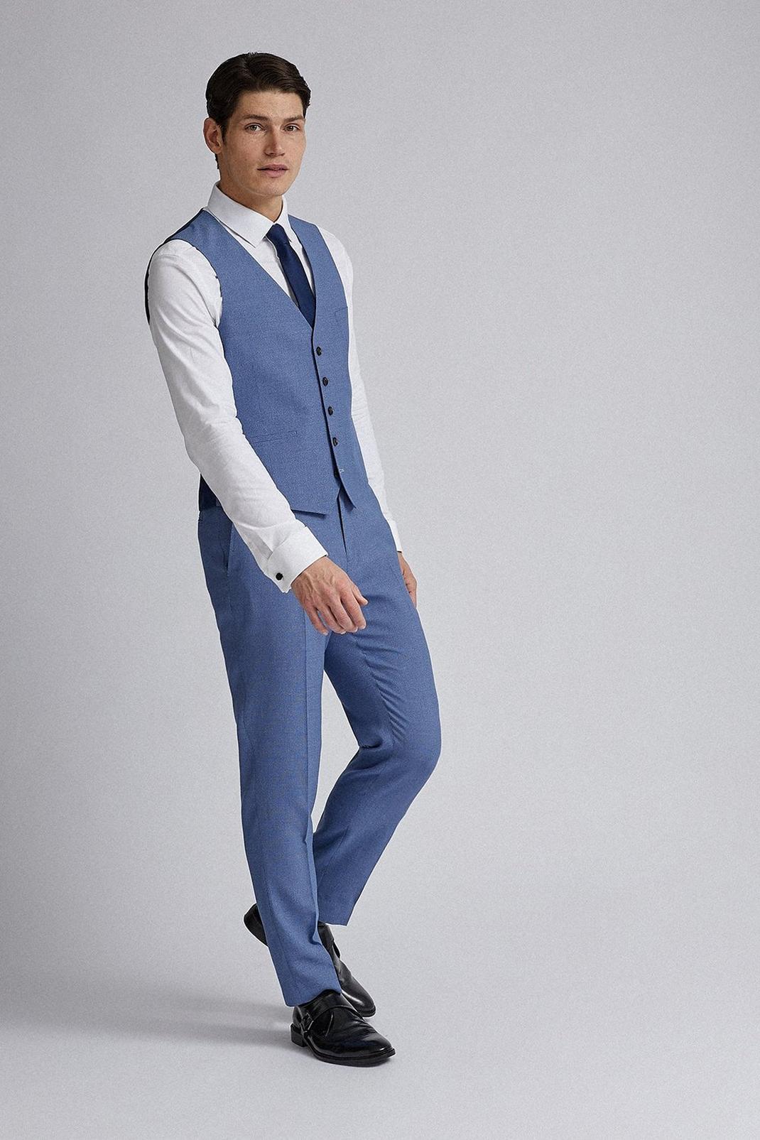 106 Light Blue Microweave Slim Fit Suit Waistcoat image number 2