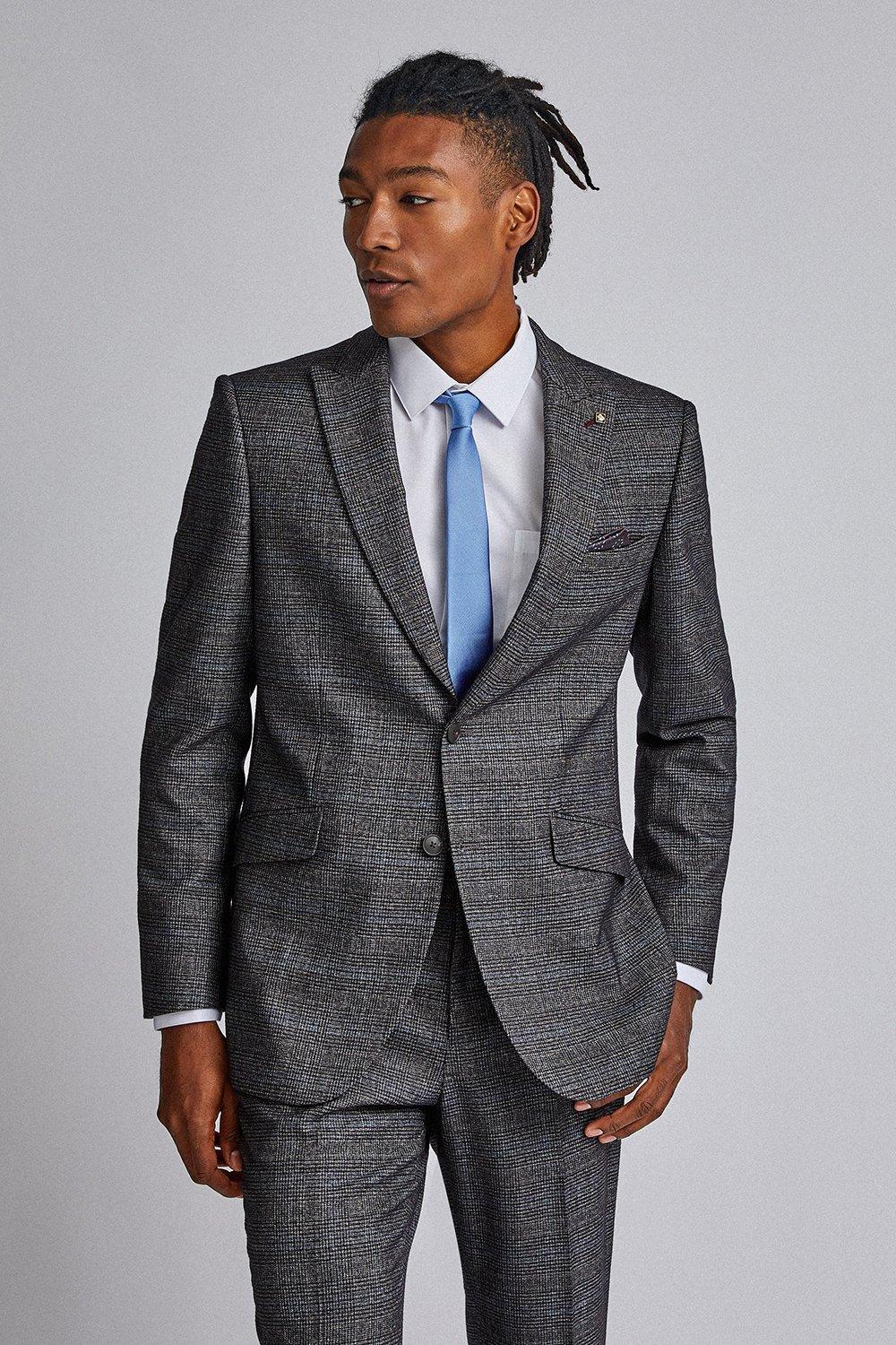 blue grey check suit