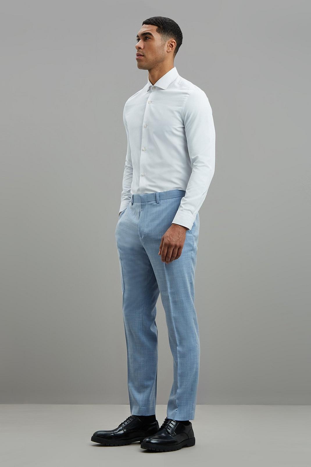 106 Pale Blue Sharkskin Slim Fit Suit Trousers image number 1