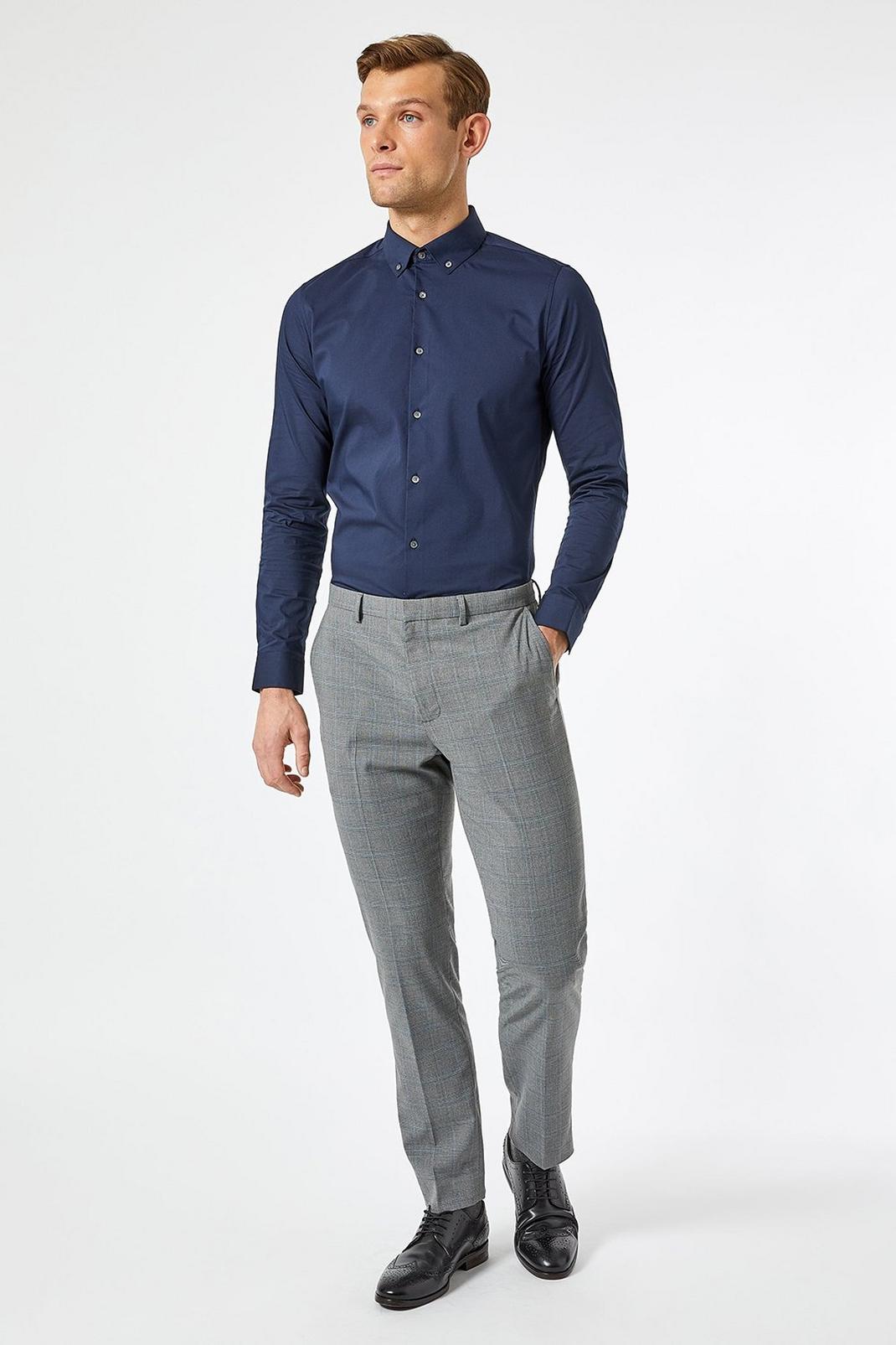 148 Navy Skinny Fit Button Down Stretch Shirt image number 2