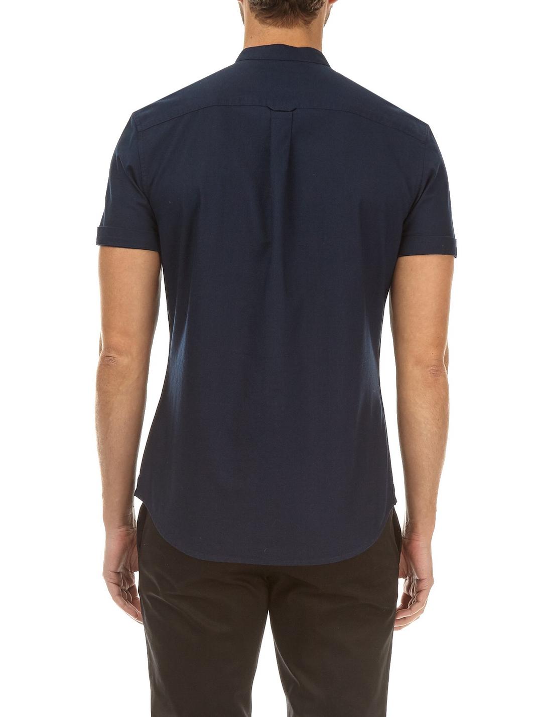 148 Navy Short Sleeve Grandad Collar Oxford Shirt image number 2