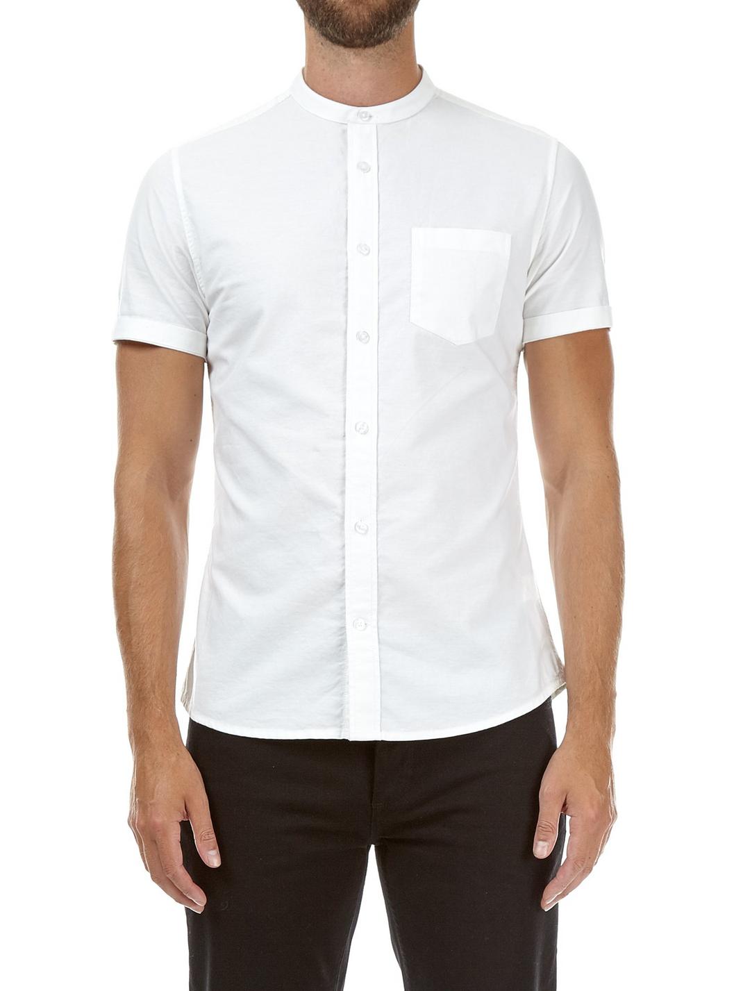 173 White Grandad Collar Oxford Shirt image number 1
