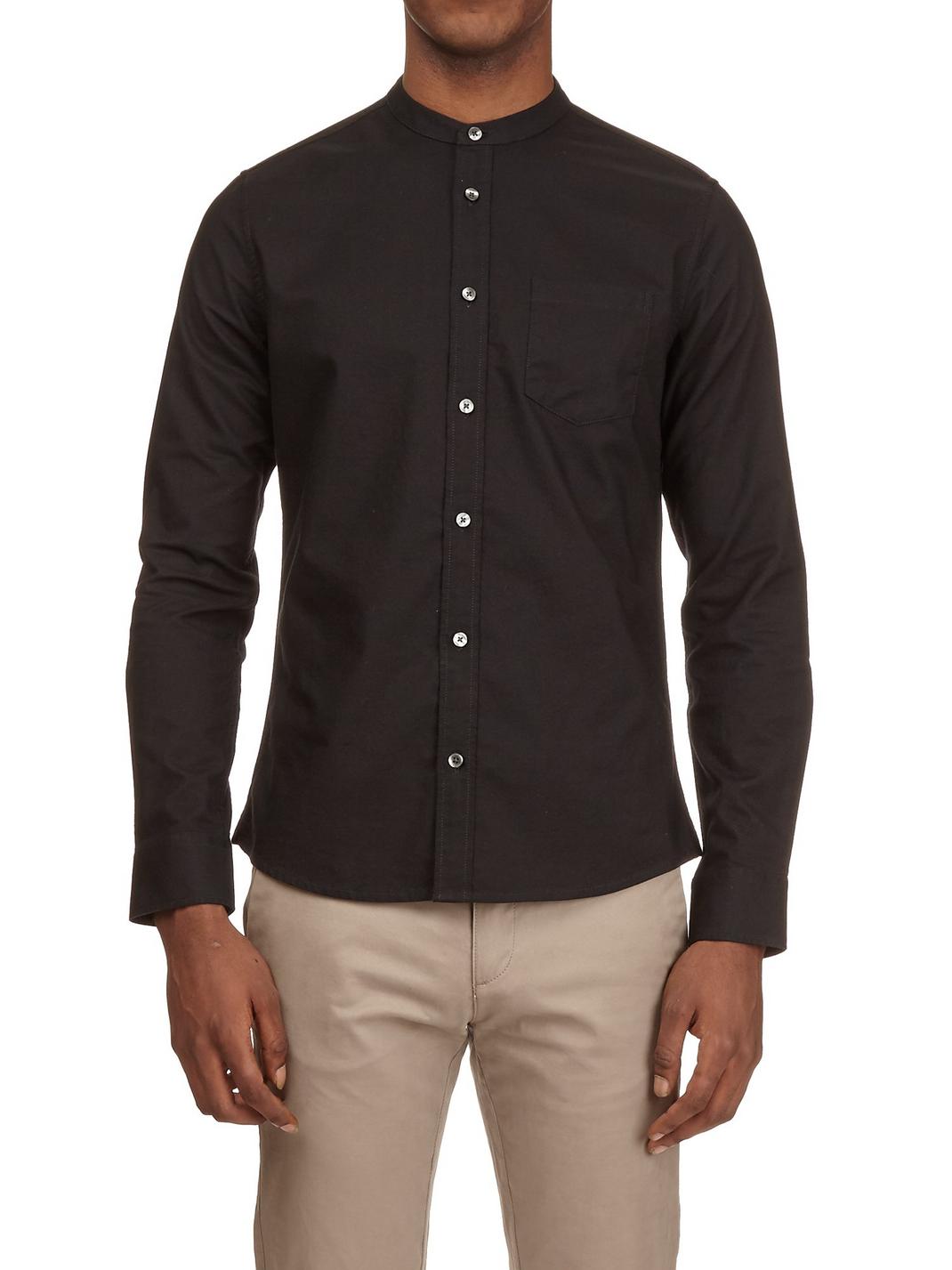 105 Black Long Sleeve Grandad Collar Oxford Shirt image number 1