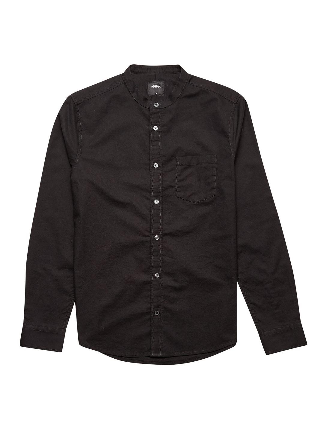 105 Black Long Sleeve Grandad Collar Oxford Shirt image number 2
