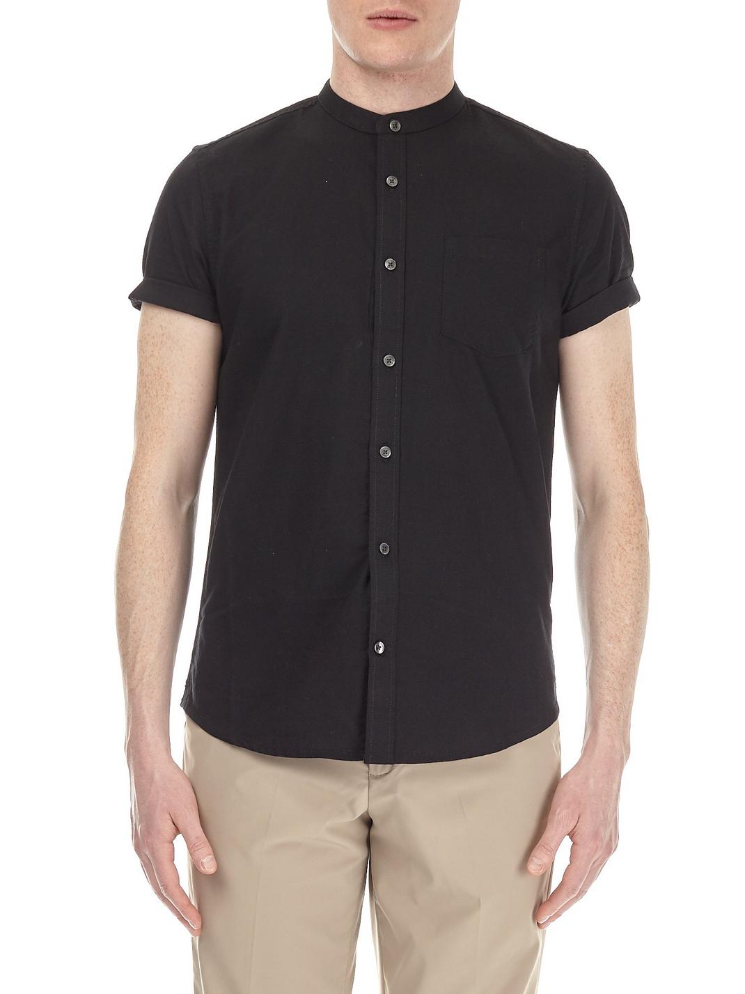 Black Short Sleeve Grandad Oxford Shirt image number 1