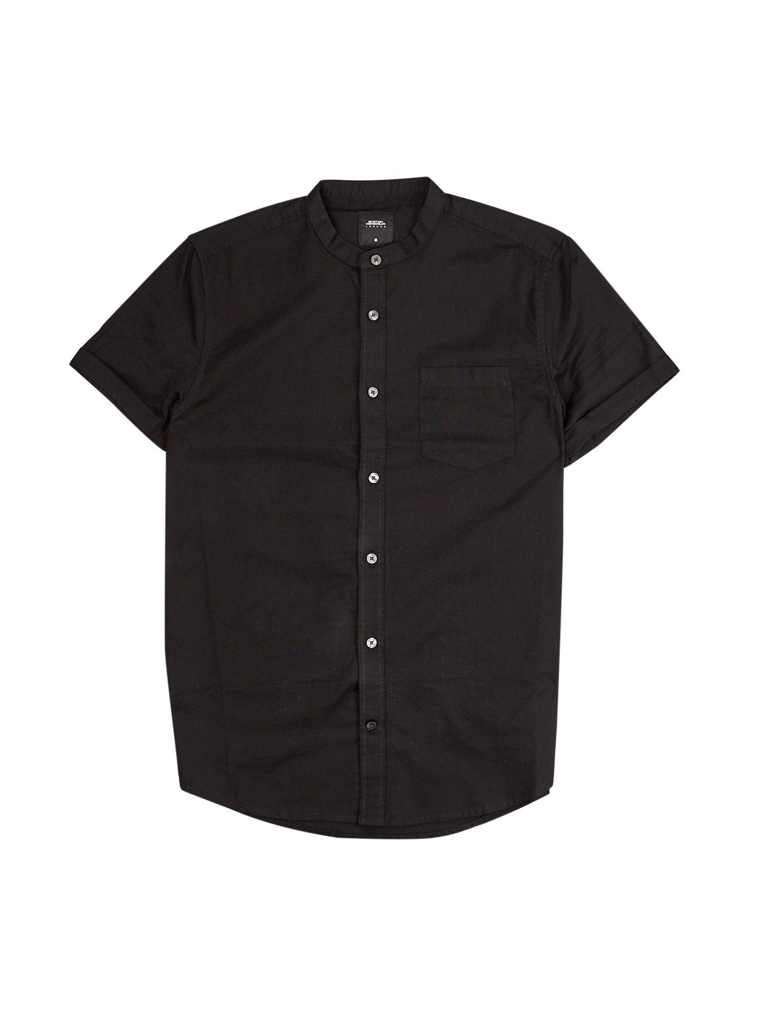 Black Short Sleeve Grandad Oxford Shirt | Burton UK