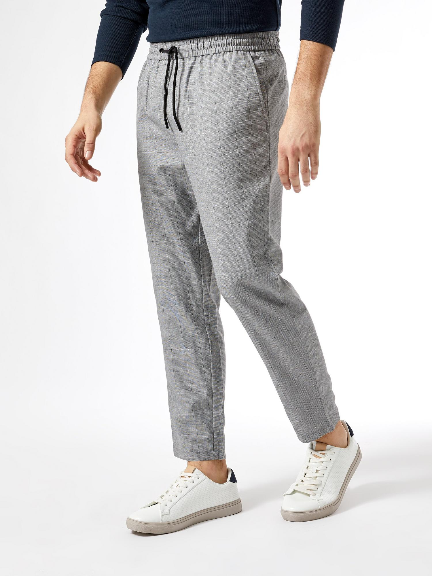 Grey Tapered Fit Check Joggers | Burton UK