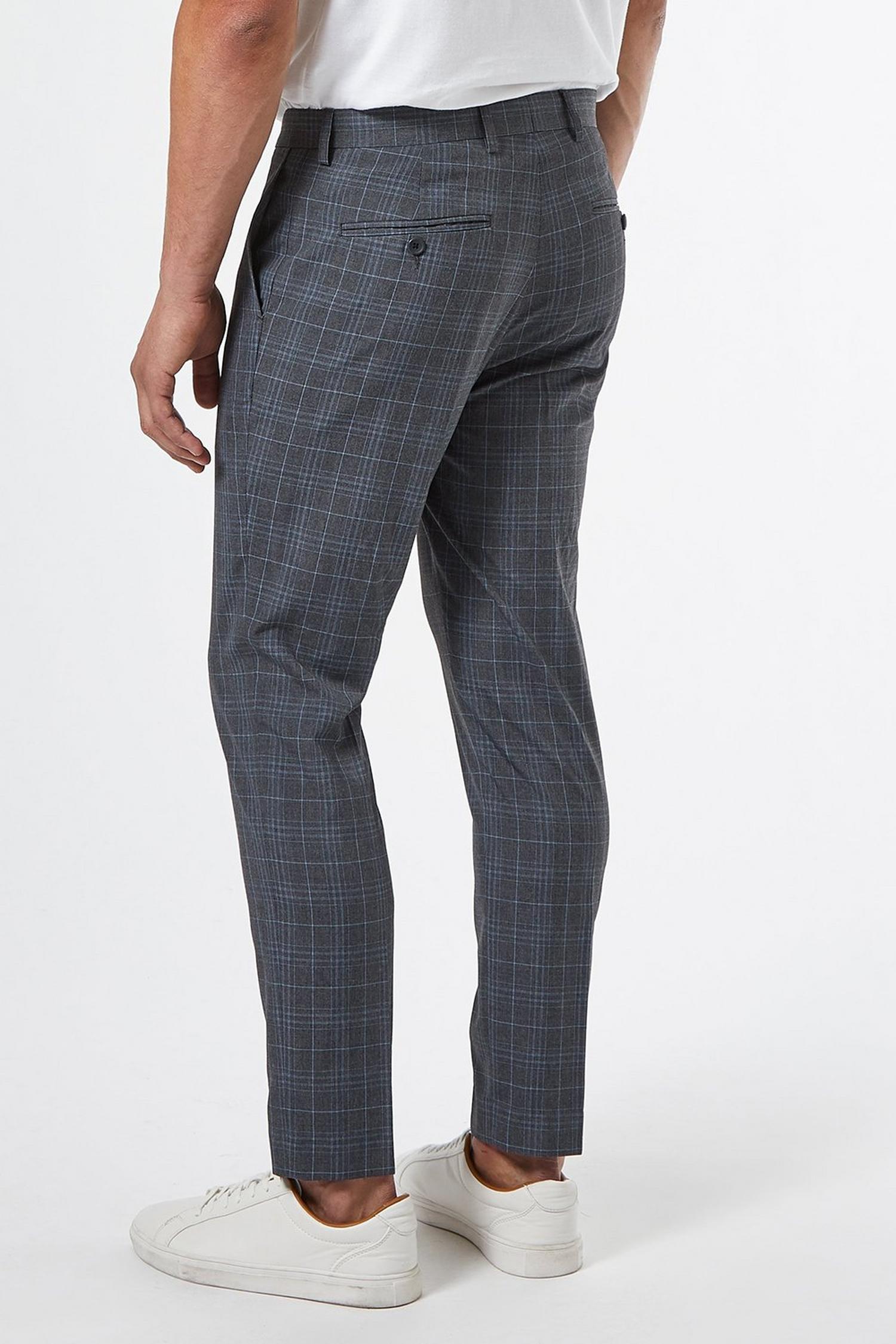 Charcoal Blue Skinny Fit Check Trousers | Burton UK