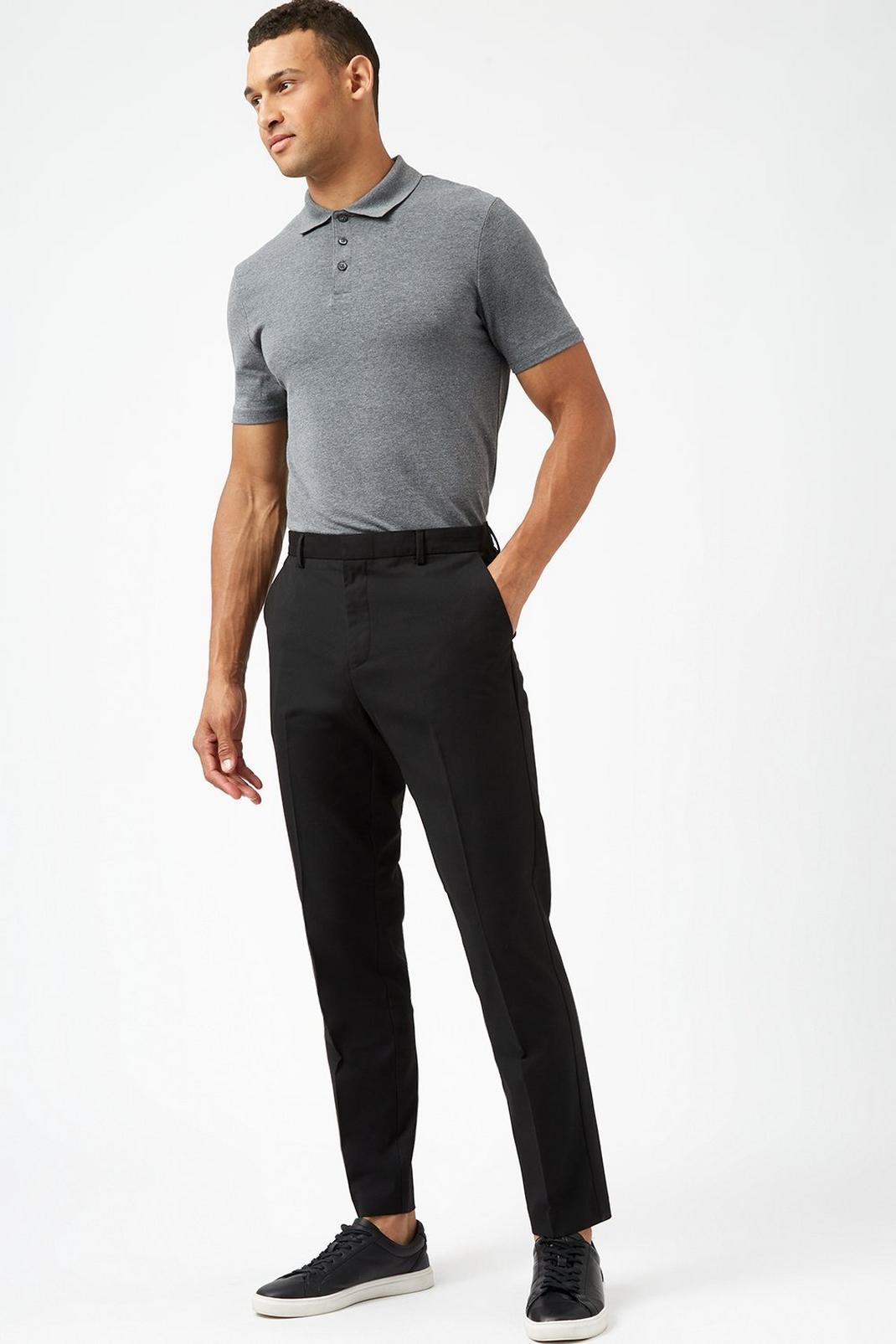 105 Black Slim Fit Stretch Trousers image number 1