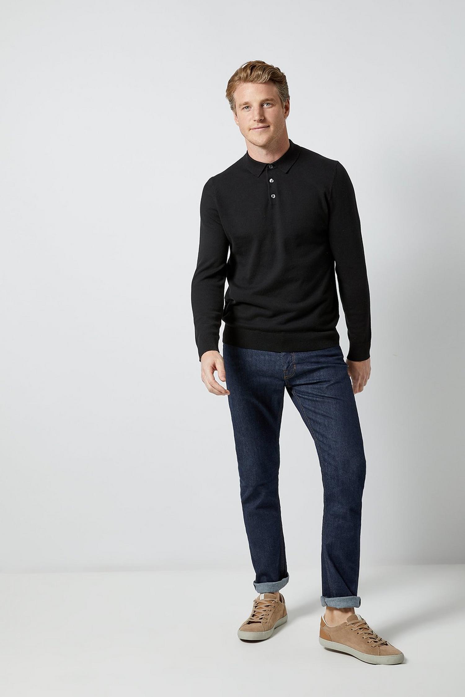 Black Twist Knitted Polo Shirt Burton UK